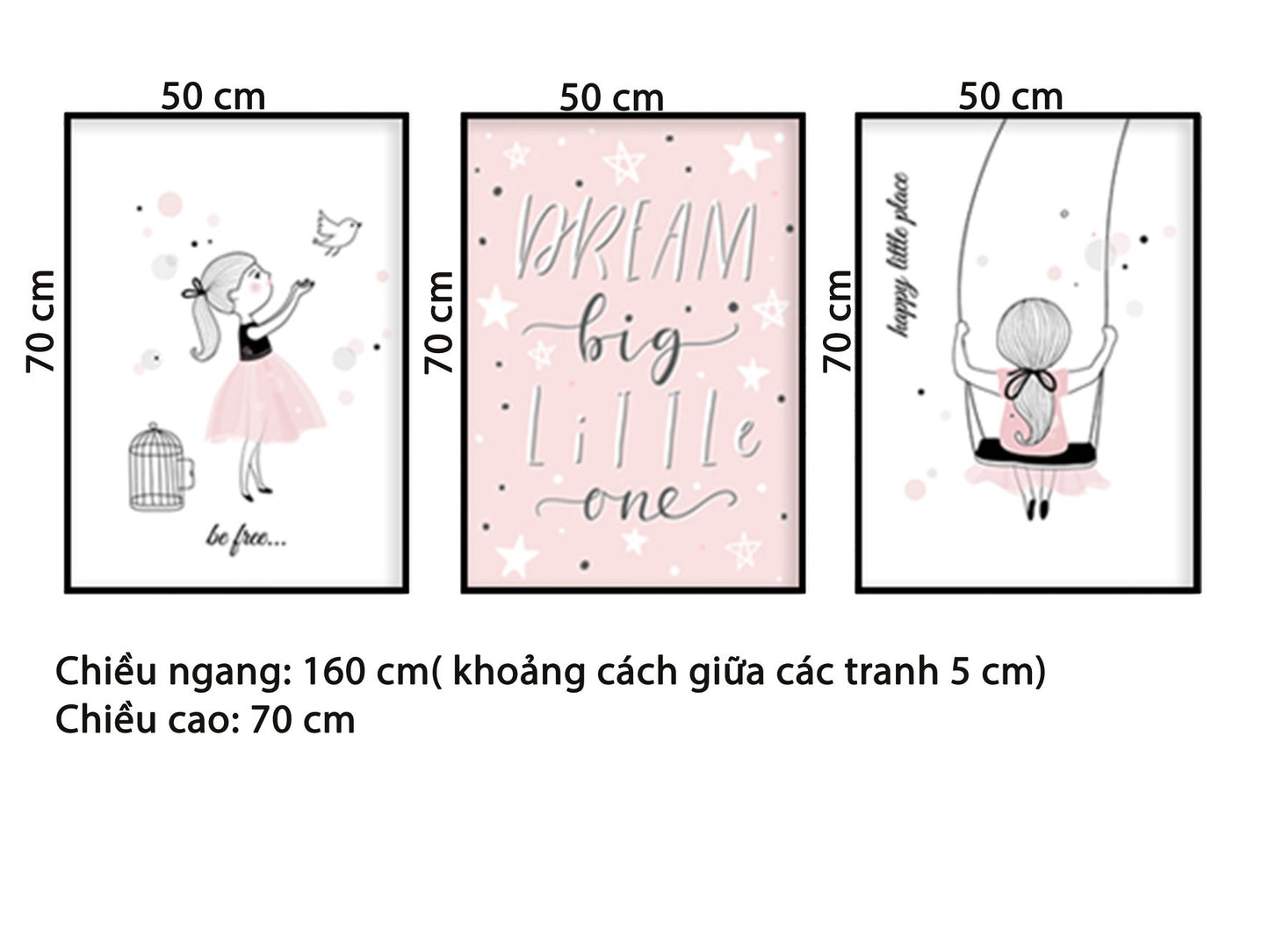 Bộ 3 Tranh Cô Gái Và Quotes Dream Big Little One - HD593