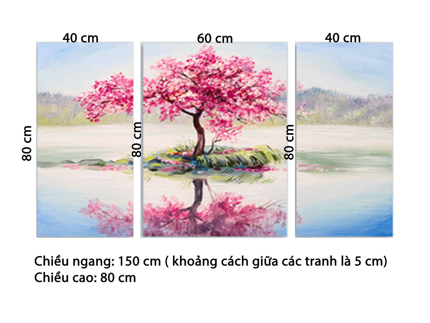 Bộ 3 Tranh Hoa Anh Đào Giữa Hồ - HD588