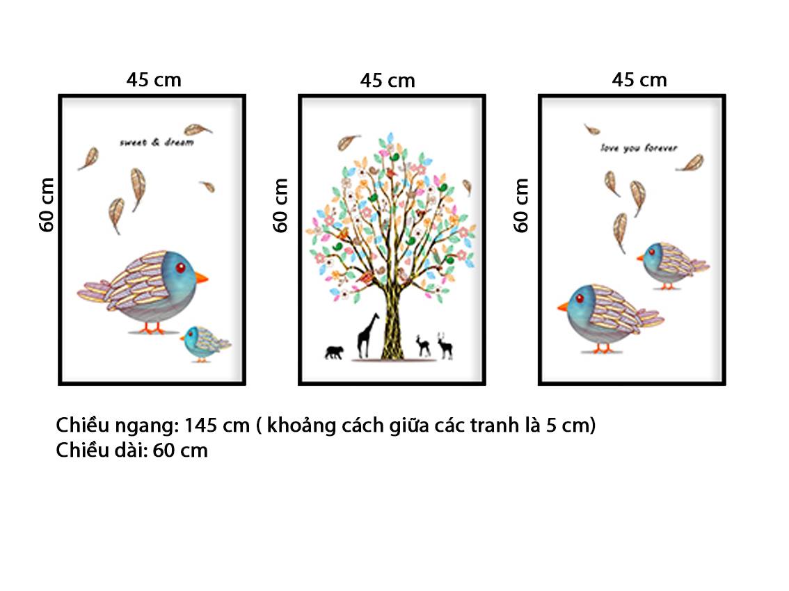 Bộ 3 Tranh Cây Và Những Chú Chim - HD579
