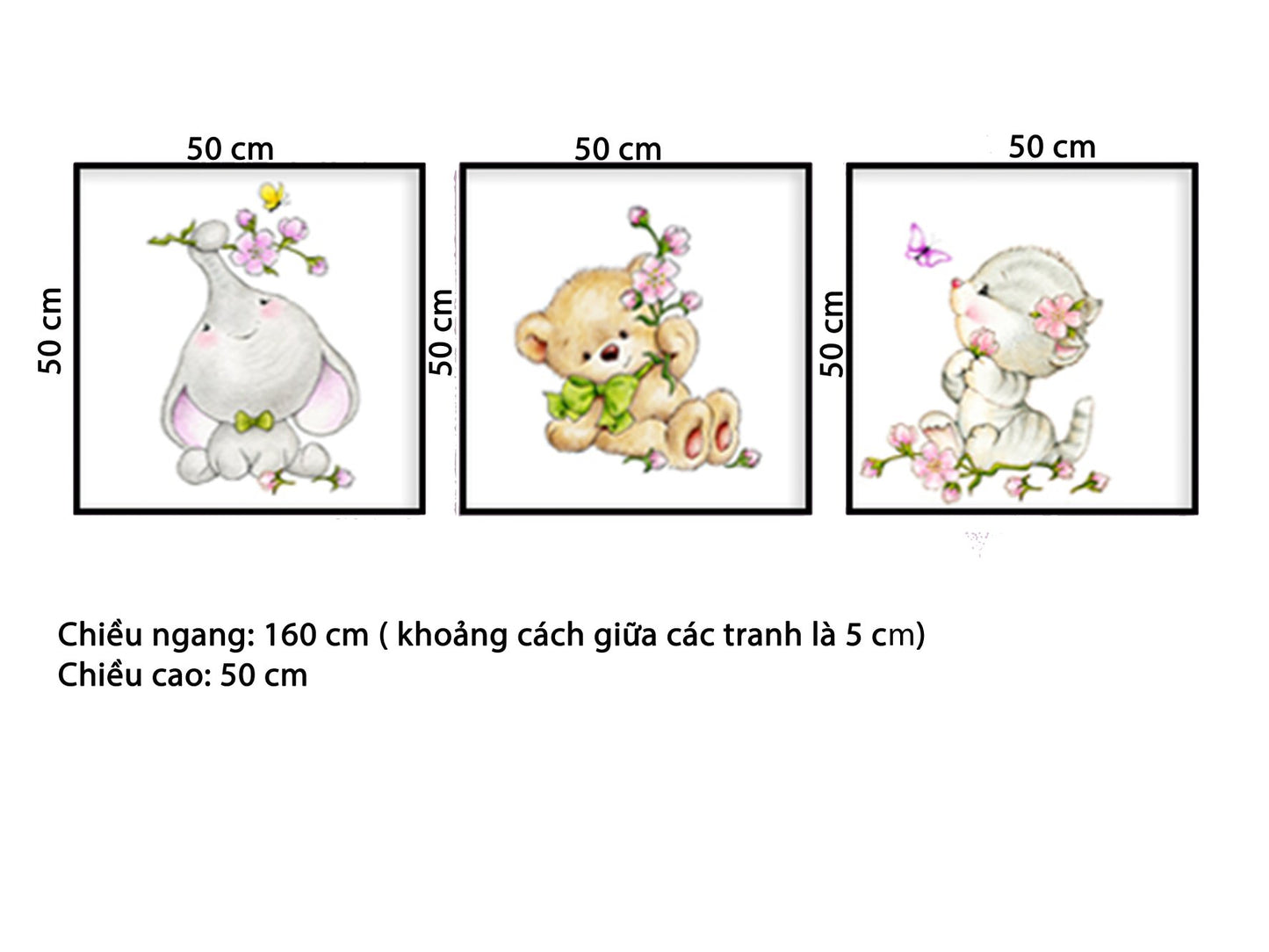 Bộ 3 Tranh Con Mèo, Chú Voi Và Con Gấu - HD600