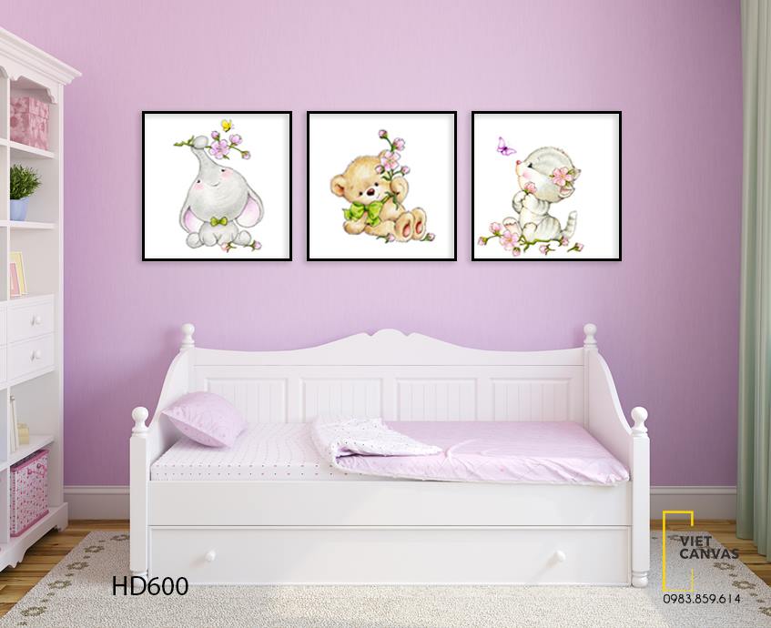 Bộ 3 Tranh Con Mèo, Chú Voi Và Con Gấu - HD600