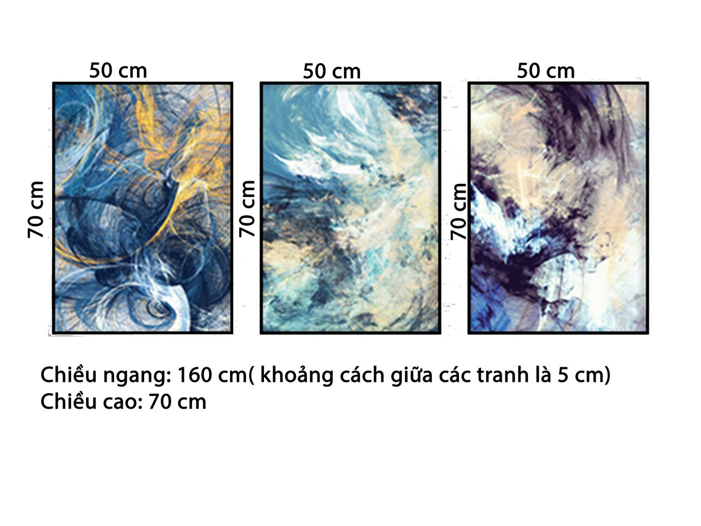 Bộ 3 Tranh Trừu Tượng Xám Xanh - HD023
