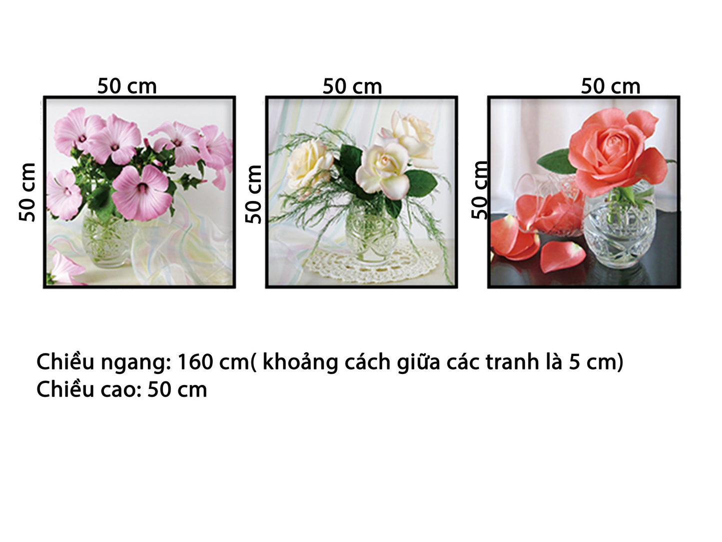 Bộ 3 Tranh Bình Hoa Thuỷ Tinh Nhẹ Nhàng - HD142