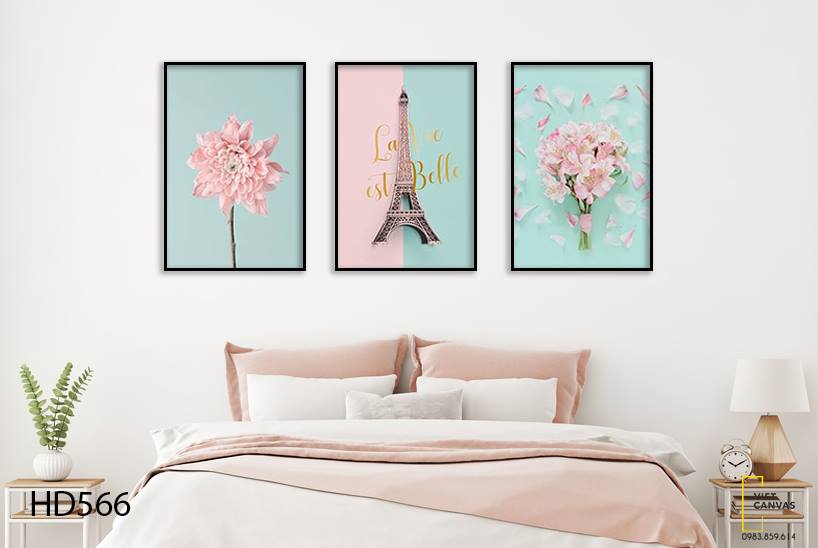 Bộ 3 Tranh Những Cánh Hoa Và Tháp Eiffel - HD566