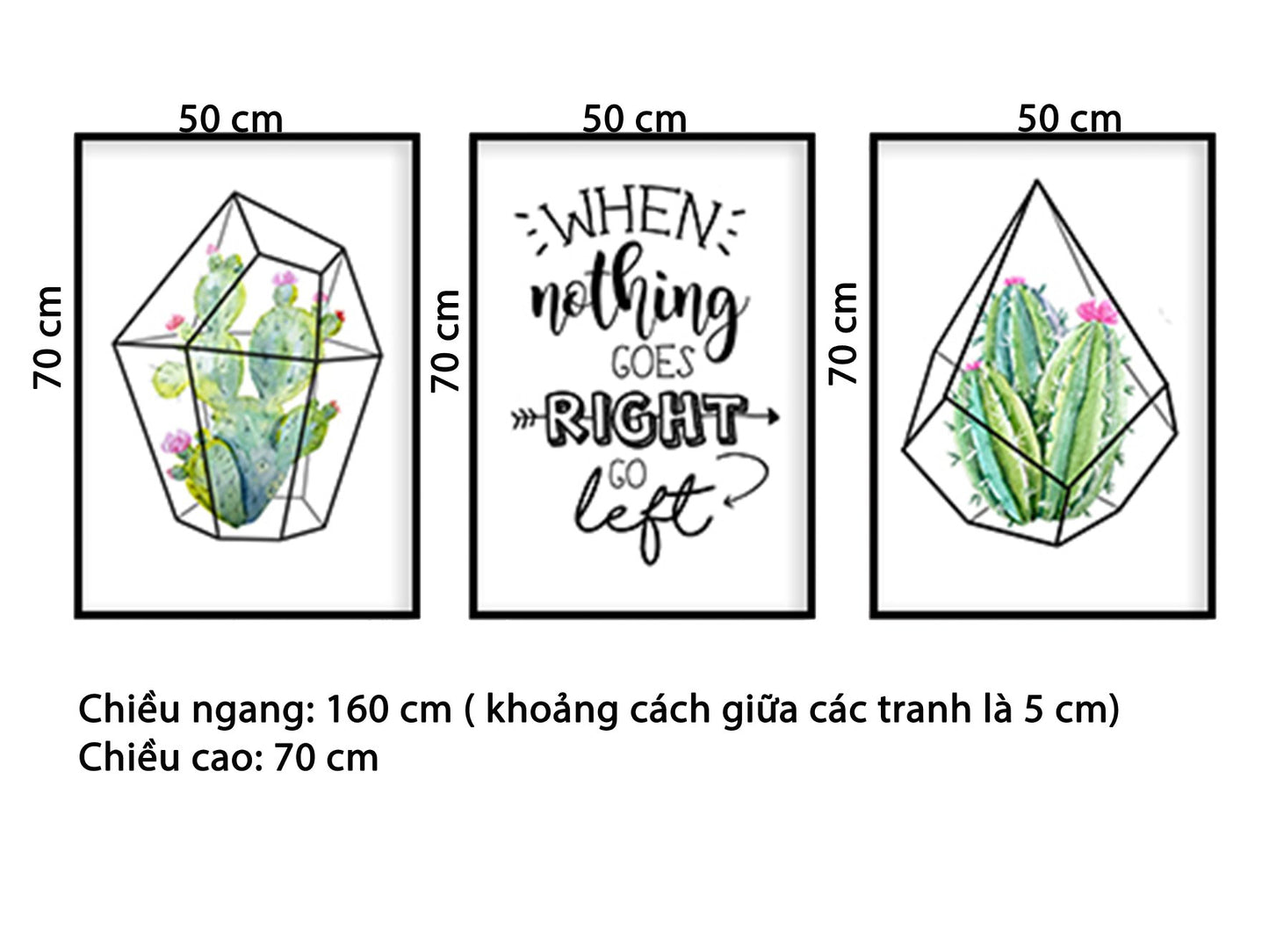 Bộ 3 Tranh Xương Rồng Và Quotes When Nothing Goes Right Go Left - HD169