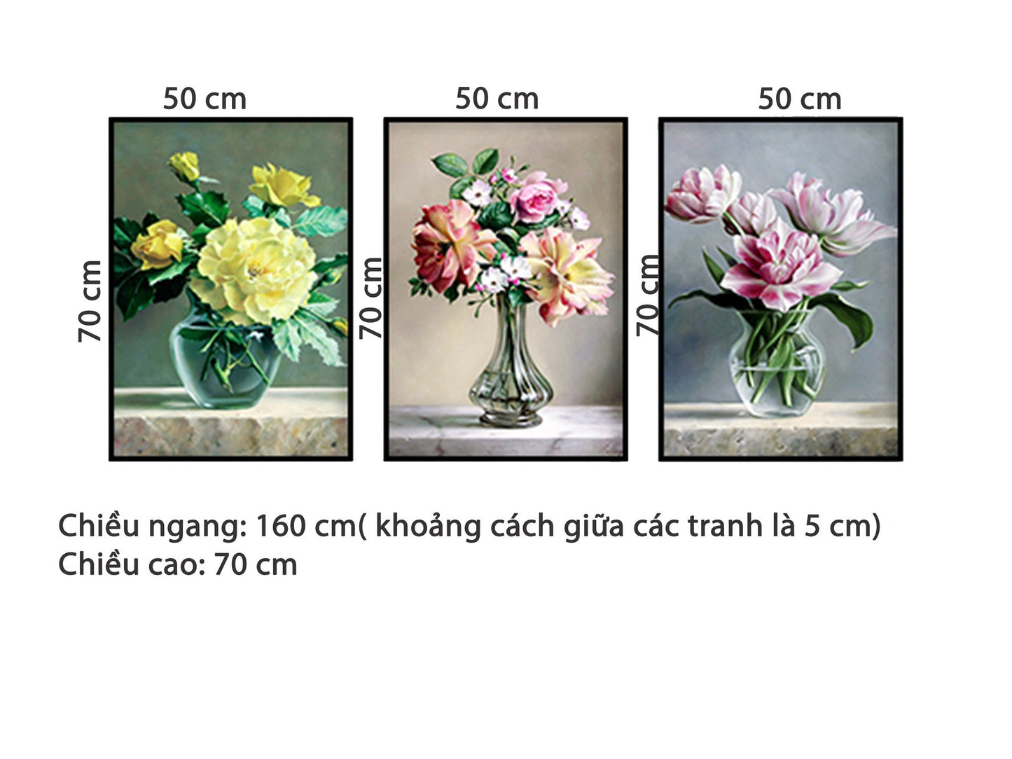Bộ 3 Tranh Bình Hoa Thuỷ Tinh - HD112