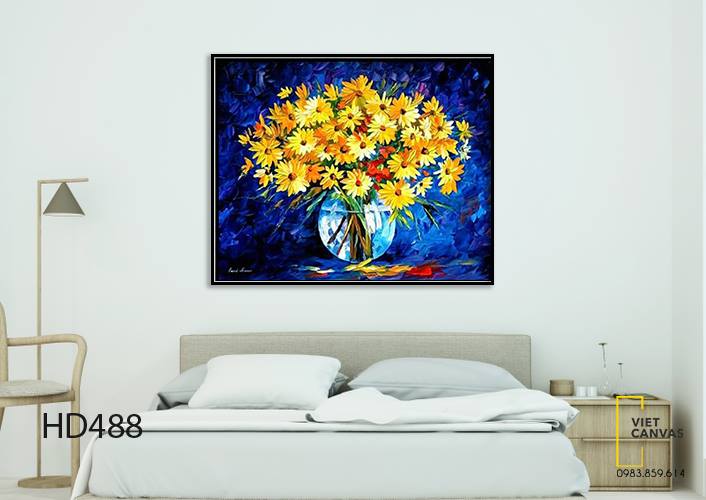 Tranh Hoa Cúc Vàng Nở Rộ Trên Nền Xanh - HD488