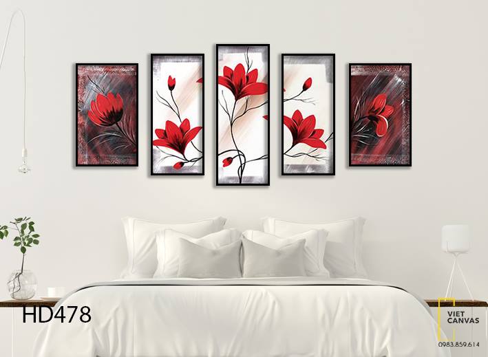 Bộ 5 Tranh Hoa Đỏ Sắc Sảo - HD478