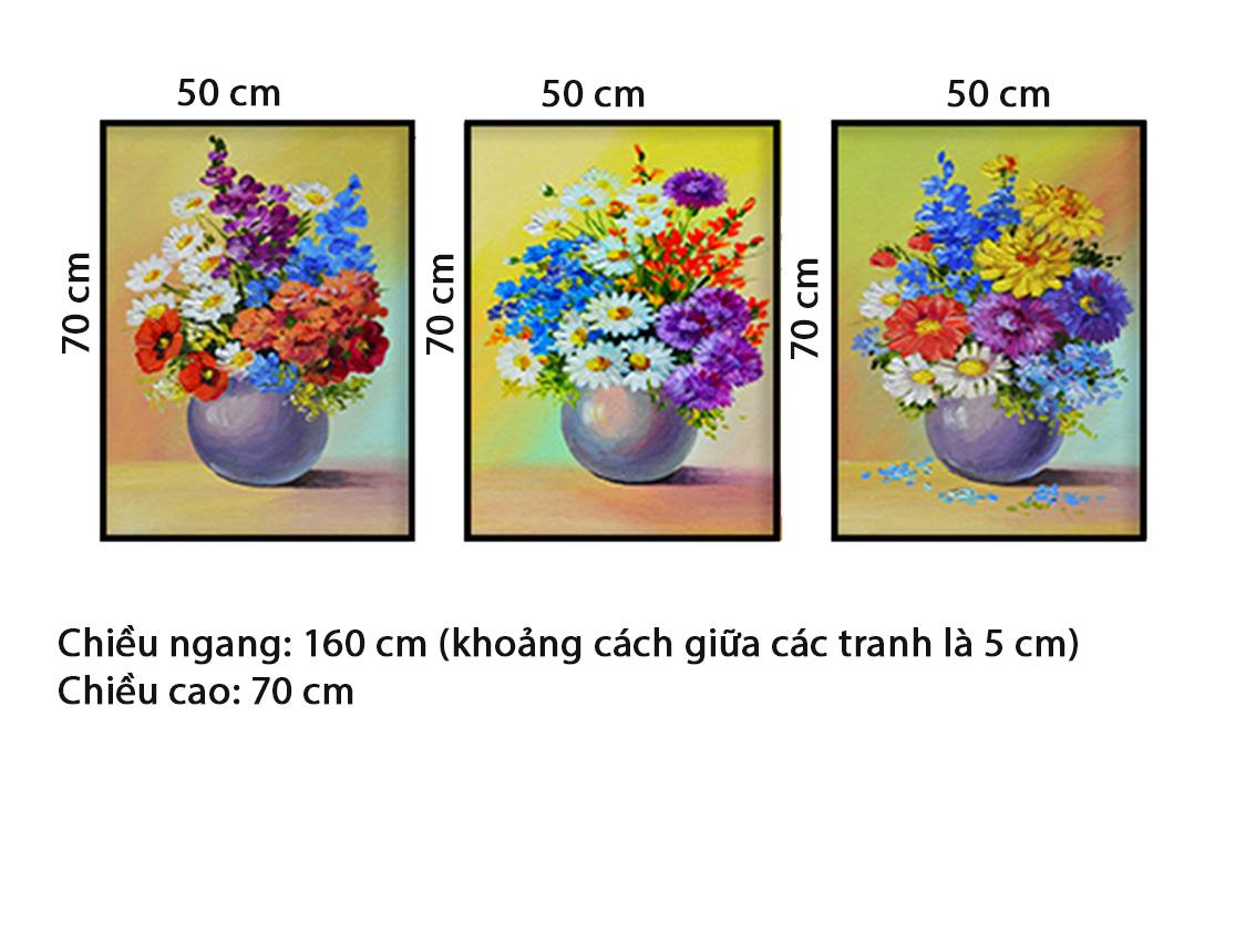 Bộ 3 Tranh Bình Hoa Sặc Sỡ - HD197
