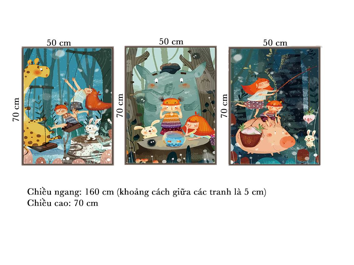 Bộ 3 Tranh Động Vật Vui Đùa Trong Rừng - HD204