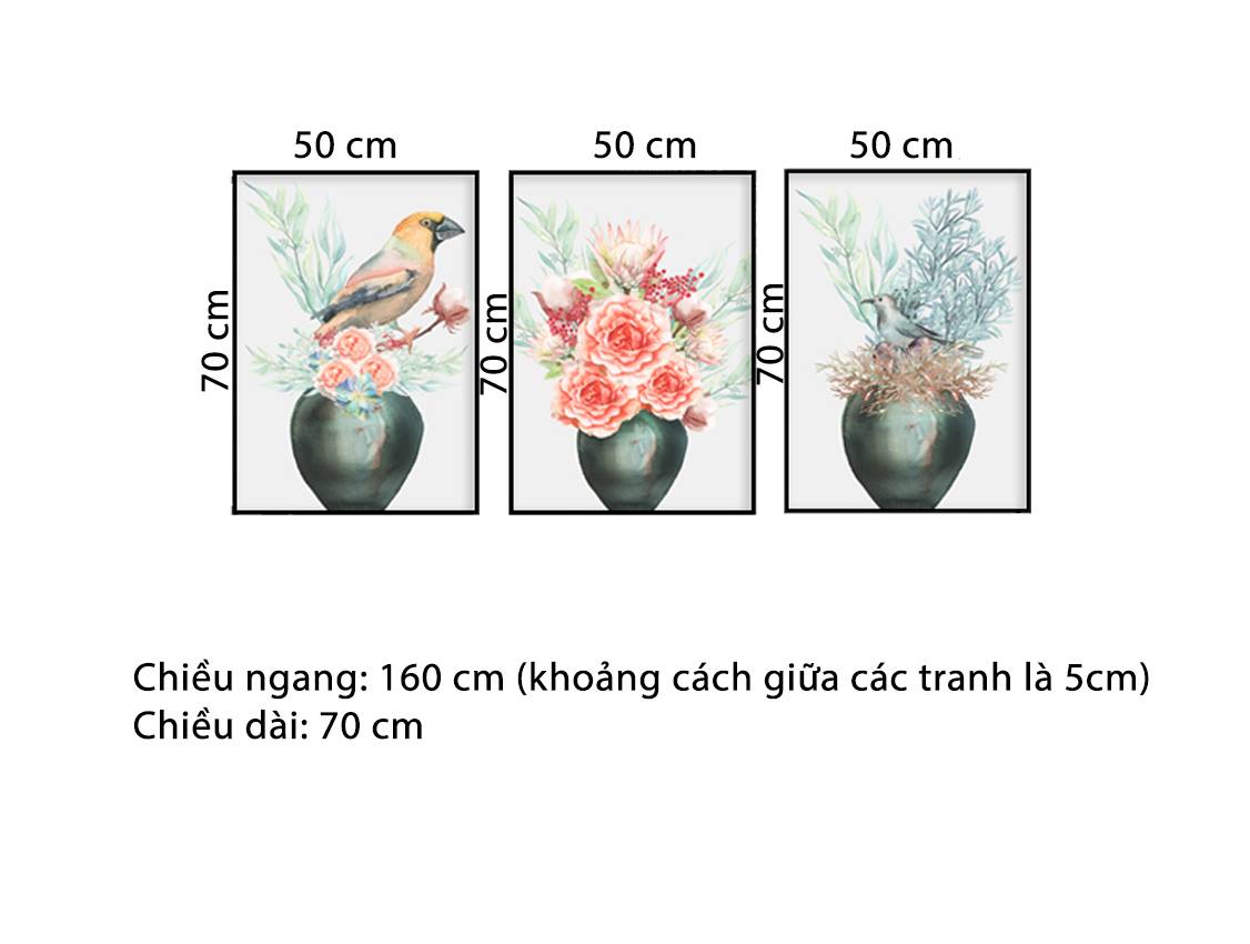 Bộ 3 Tranh Chú Chim Và Lọ Hoa - HD299