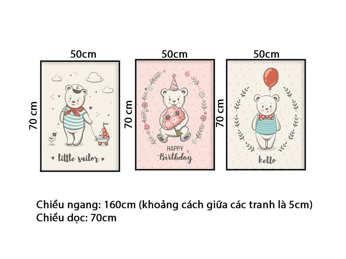Bộ 3 Tranh Gấu Con Vui Chơi - HD607