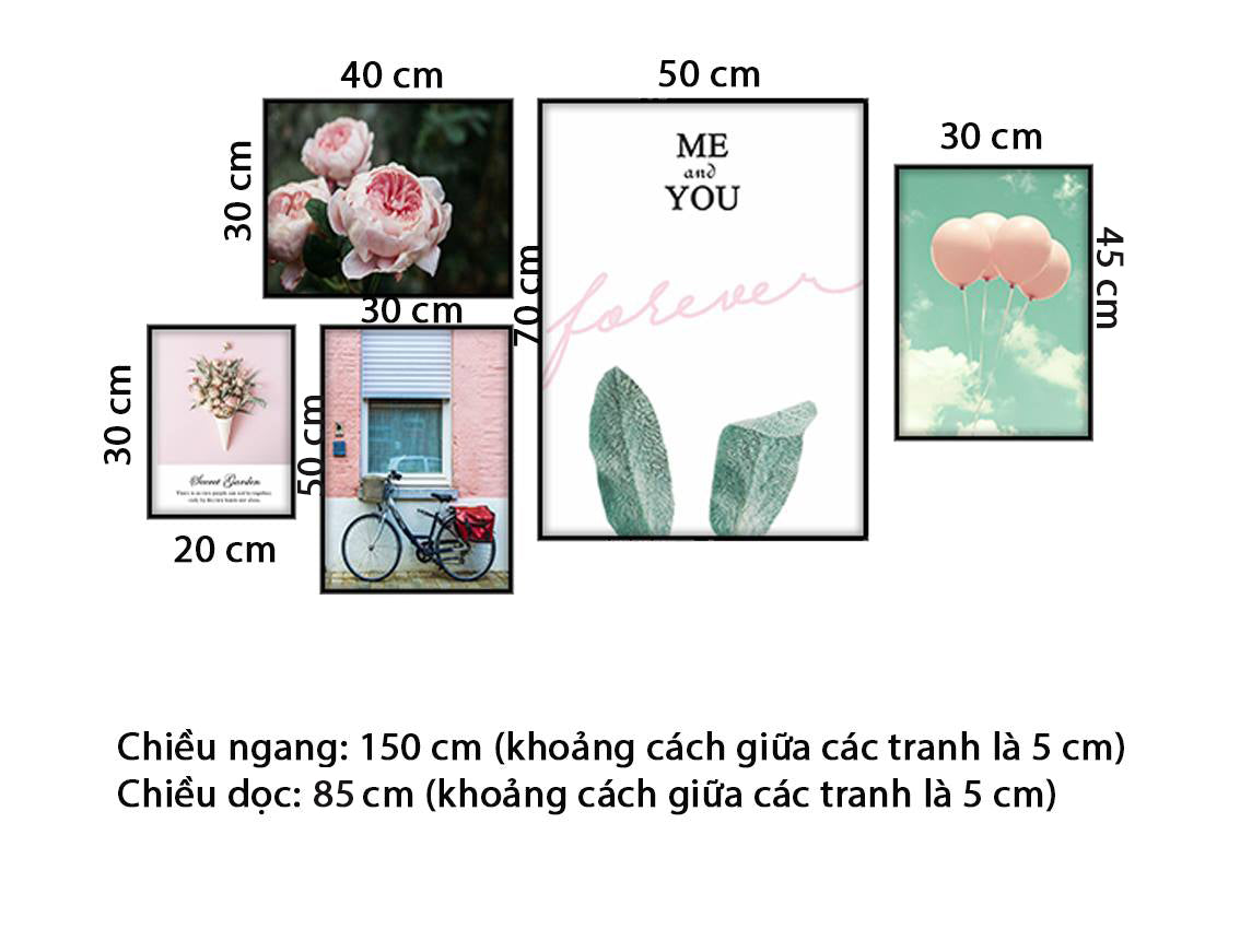 Bộ 5 Tranh Ly Kem Hoa, Chiếc Xe Đạp, Hoa Nở Và Bong Bóng - HD613