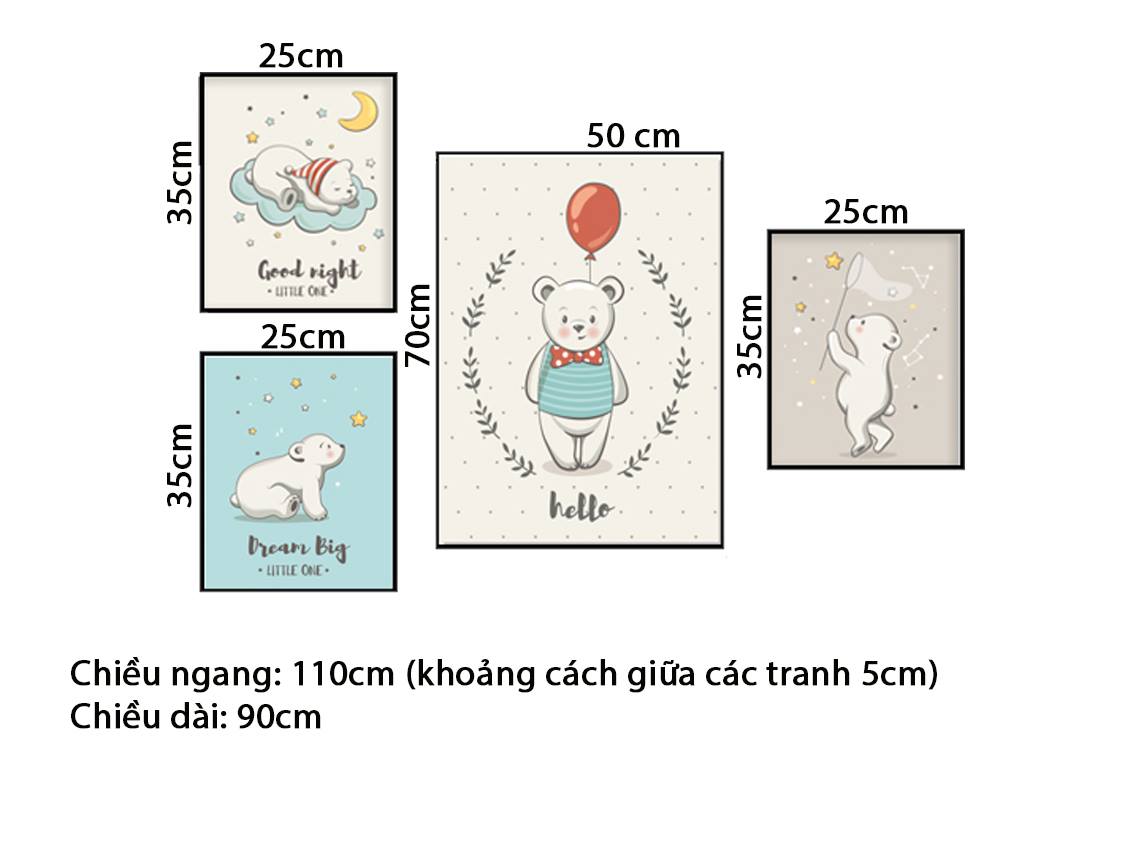 Bộ 4 Tranh Gấu Con Vui Chơi - HD608