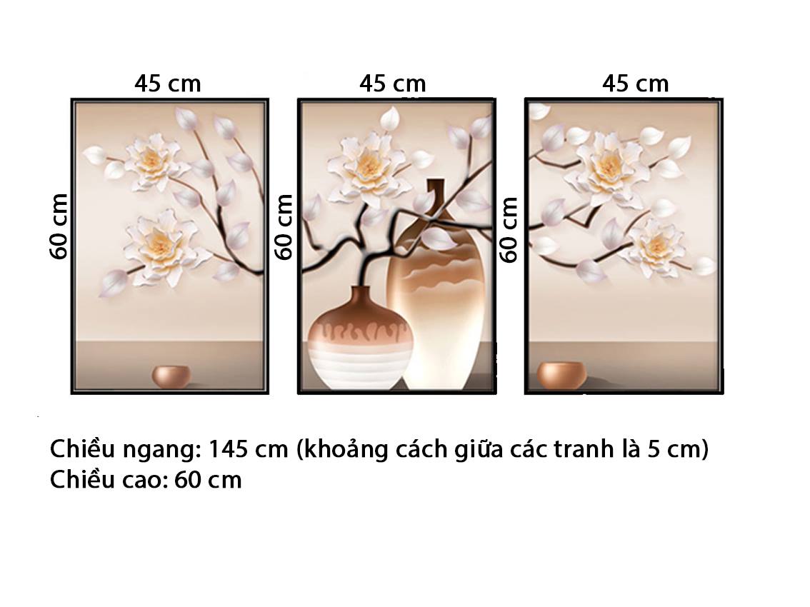 Bộ 3 Tranh Bình Hoa Tĩnh Vật - HD209