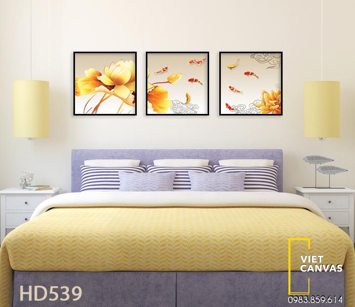 Bộ 3 Tranh Sen Vàng Và Cá Chép - HD539