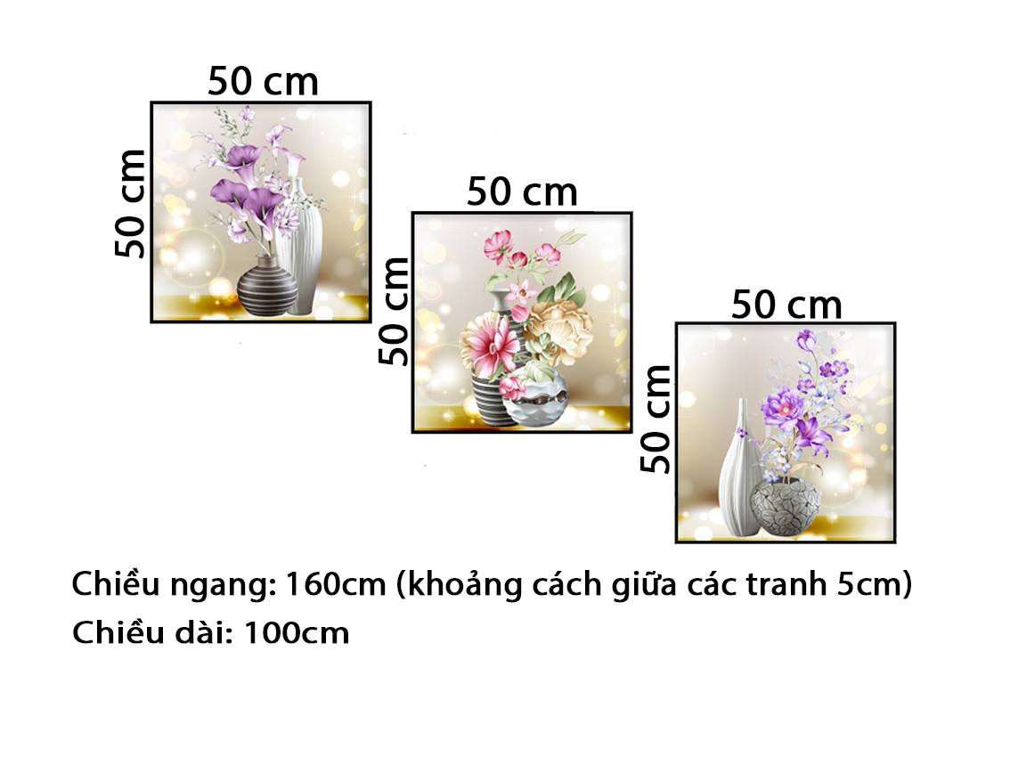 Bộ 3 Tranh Bình Hoa Sứ - HD279