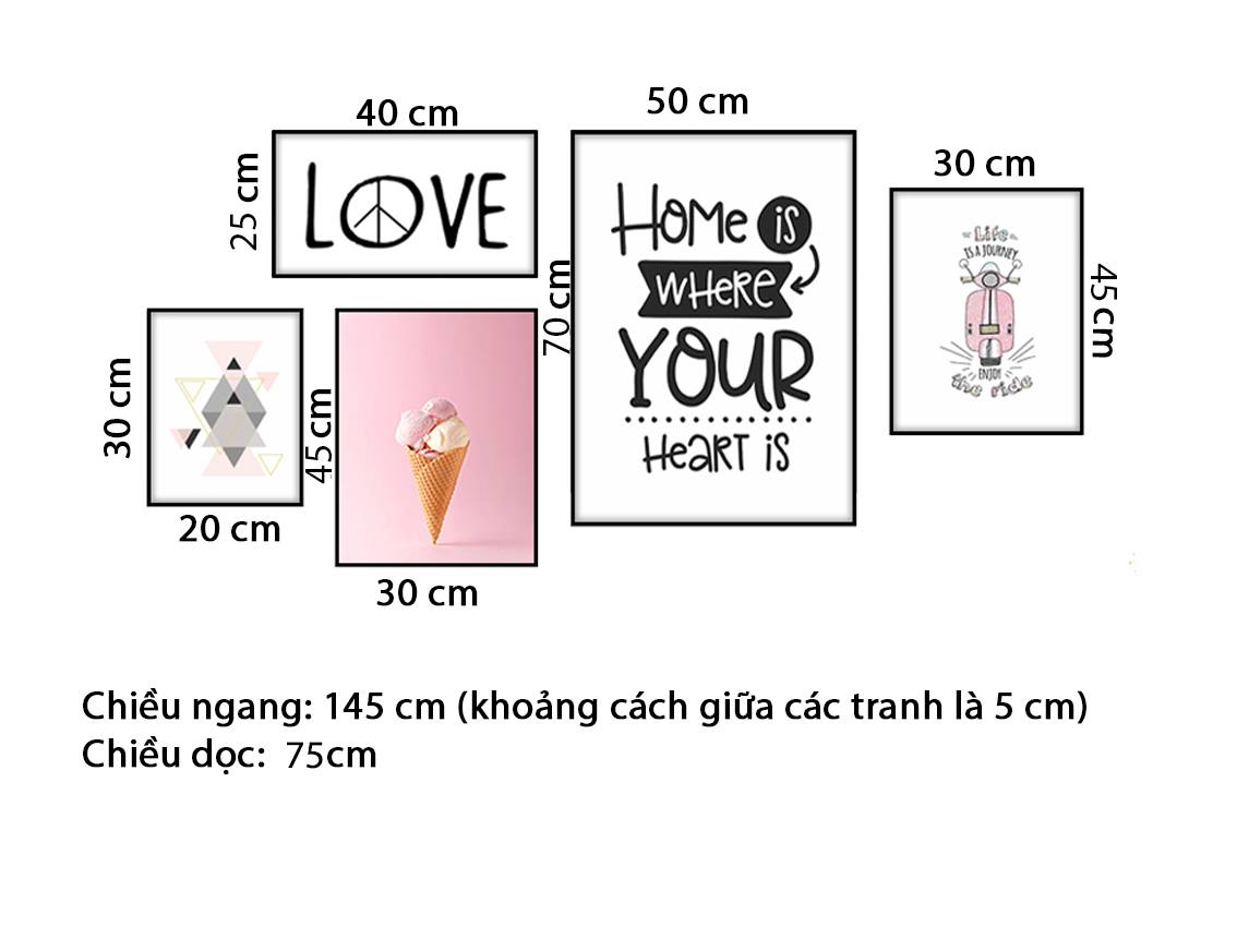 Bộ 5 Tranh Ly Kem Hoa Và Quotes - HD602