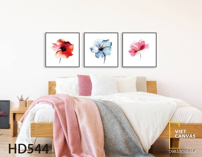 Bộ 3 Tranh Hoa Màu Nước Khoe Sắc - HD544
