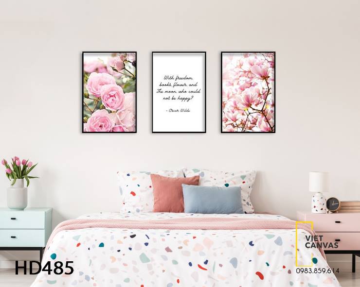 Bộ 3 Tranh Hoa Hồng, Hoa Đào Và Quotes - HD485