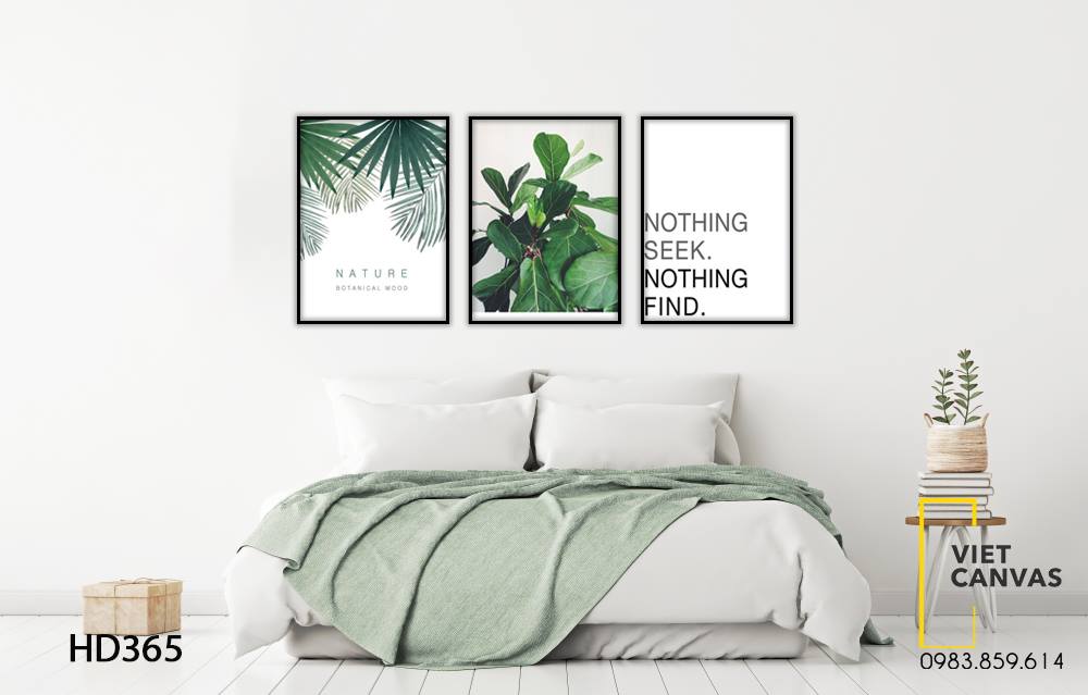 Bộ 3 Tranh Lá Cây Và Quotes Nothing Seek Nothing Find - HD365