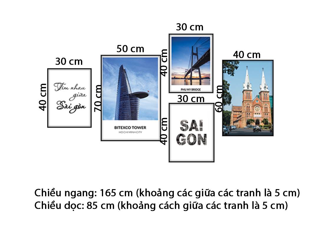 Bộ 5 Tranh Cây Cầu, Tòa Nhà Bitexco Và Nhà Thờ Đức Bà - HD631