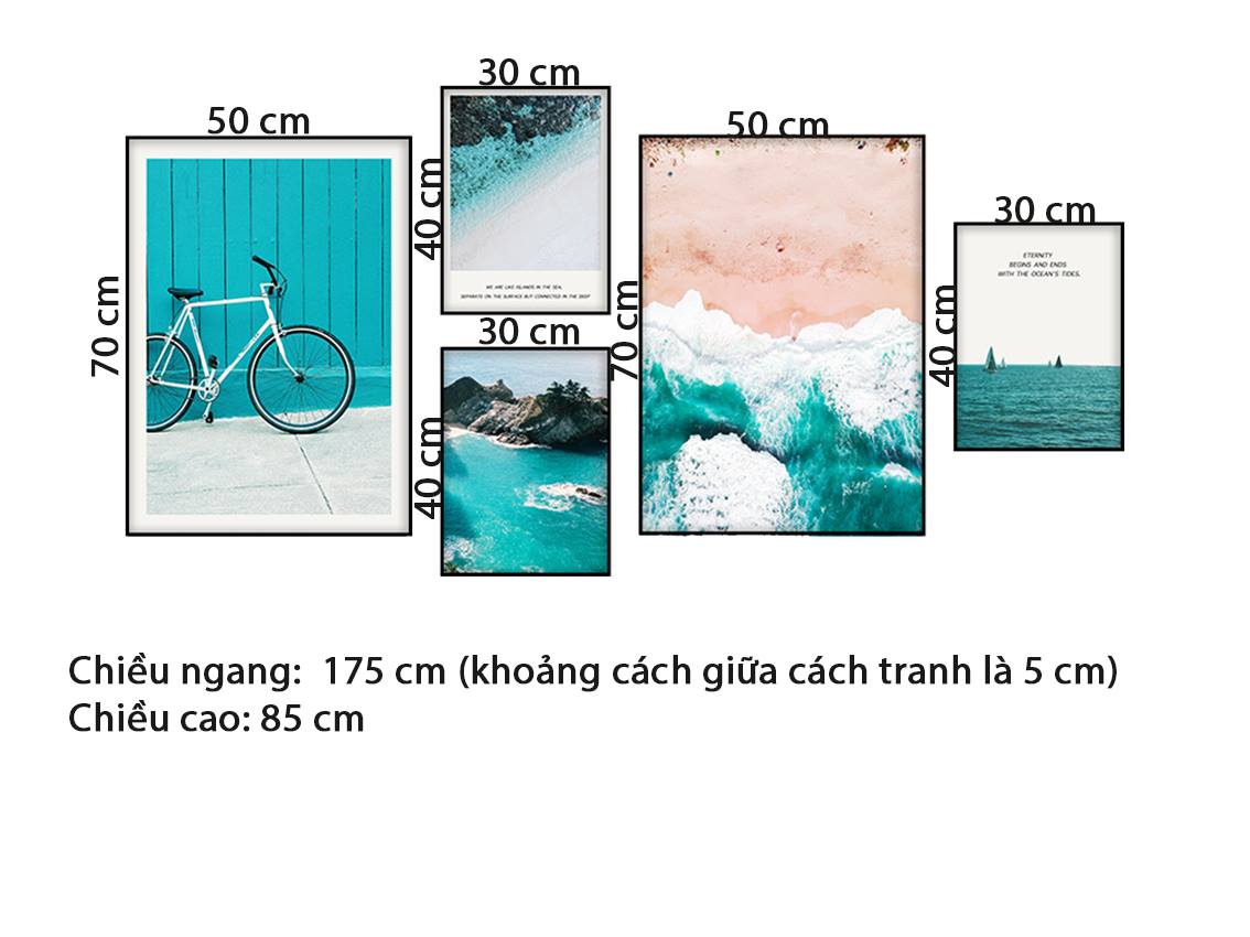 Bộ 5 Tranh Chiếc Xe Đạp Và Màu Xanh Biển Cả - HD625