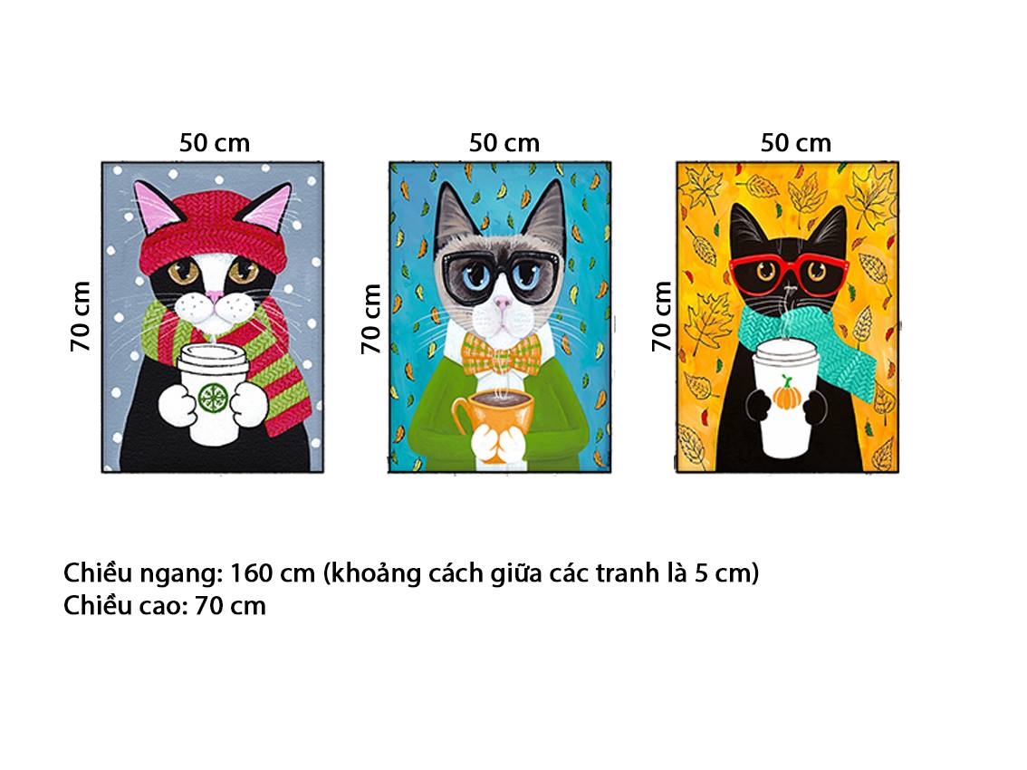 Bộ 3 Tranh Chú Mèo Cute - HD634