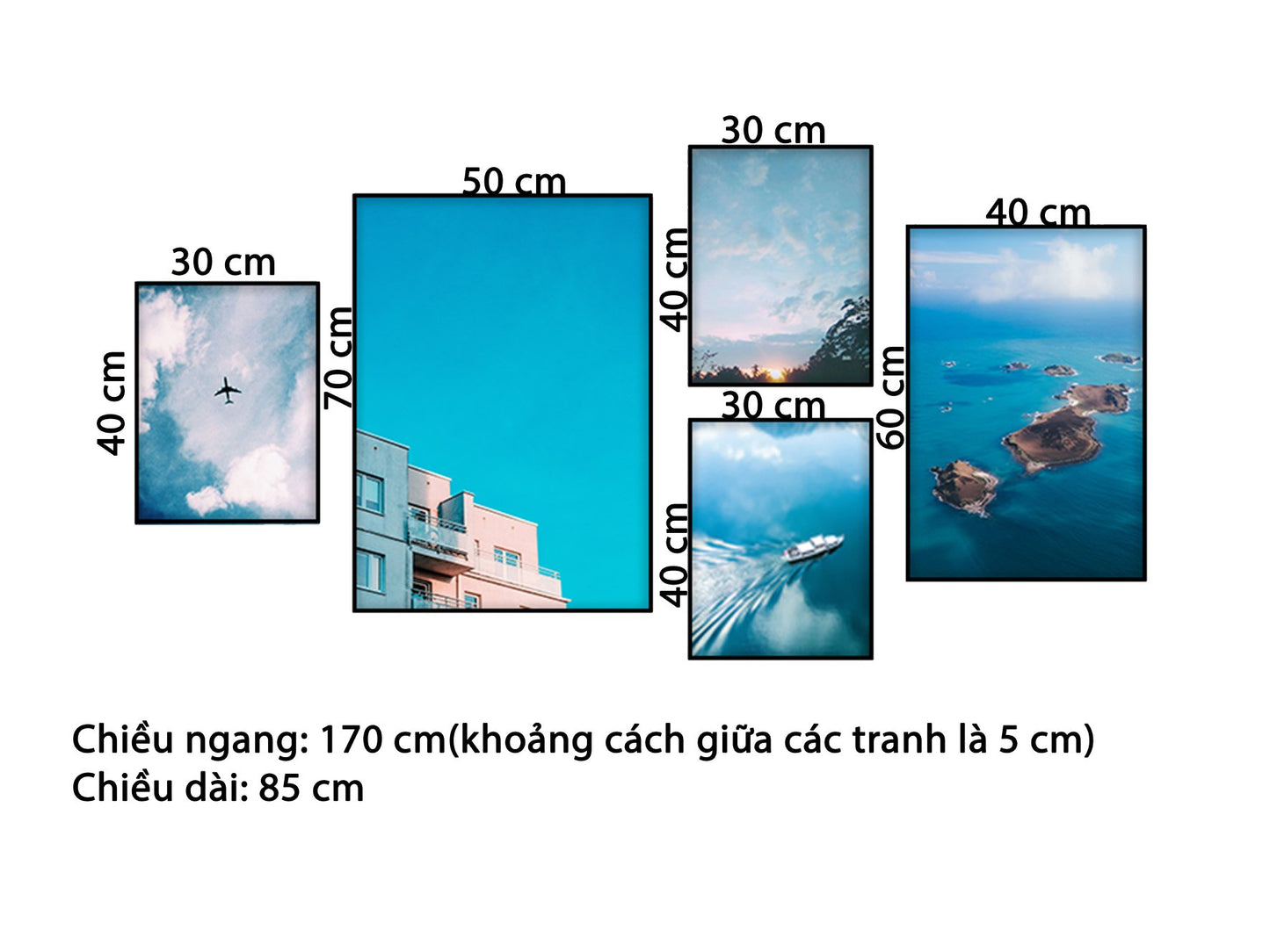 Bộ 5 Tranh Bầu Trời Và Biển Cả Xanh Mát - HD666