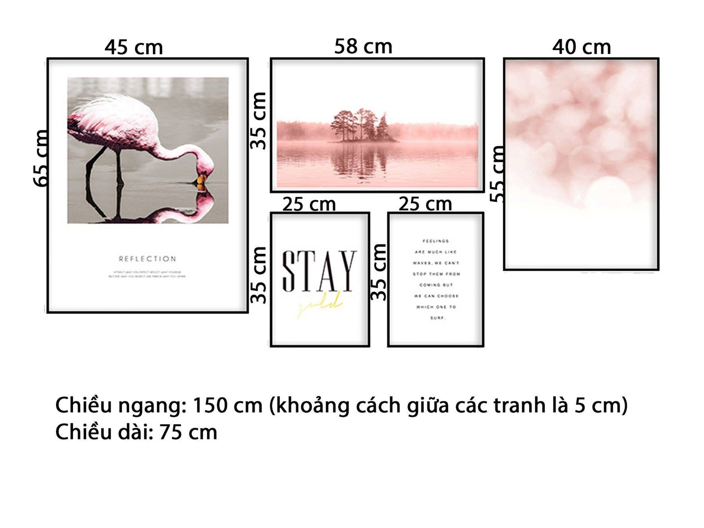 Bộ 5 Tranh Chú Hạc, Hồ Nước Và Quotes - HD699
