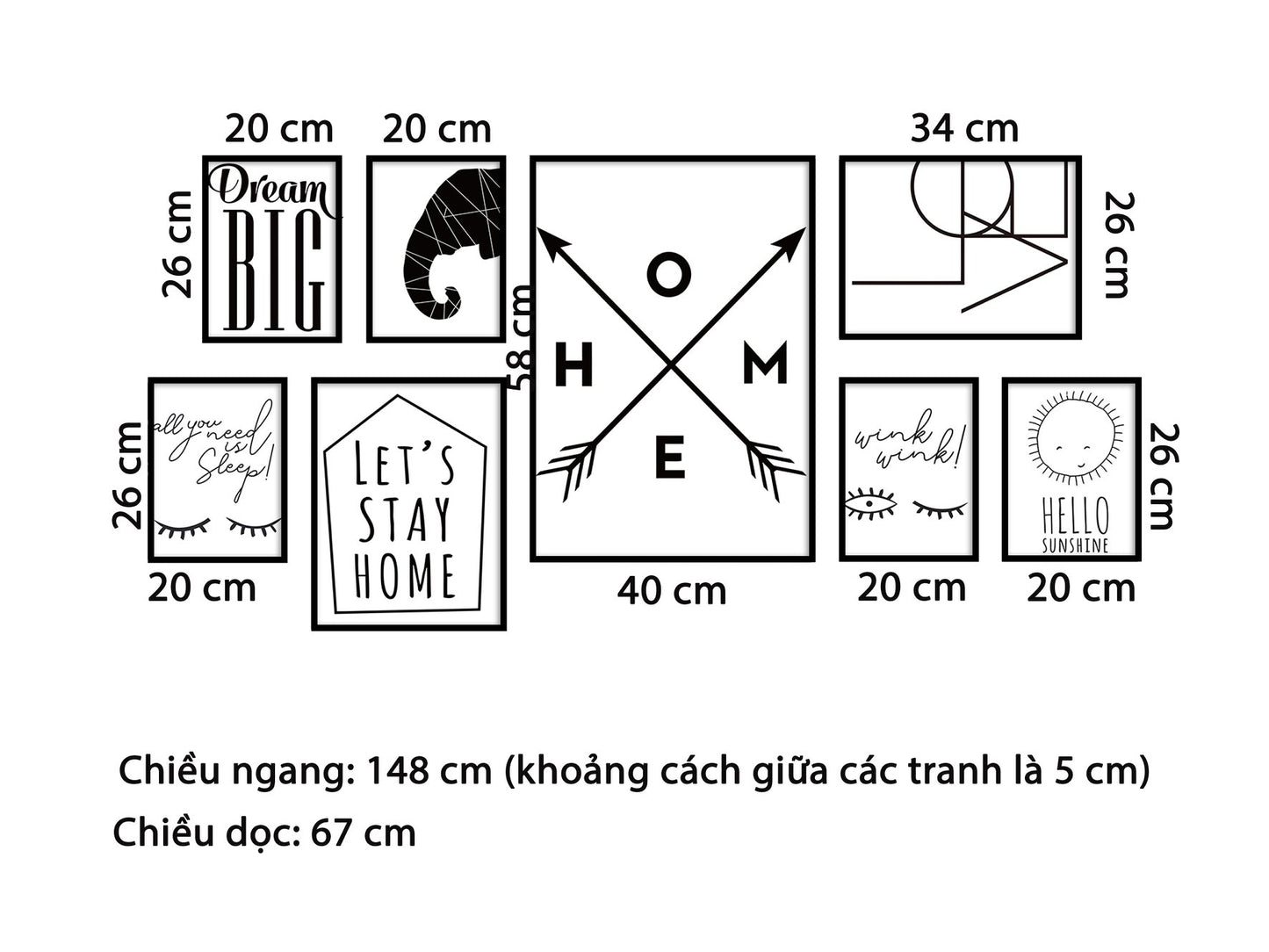 Bộ 8 Tranh Trắng Đen Đơn Giản - HD684