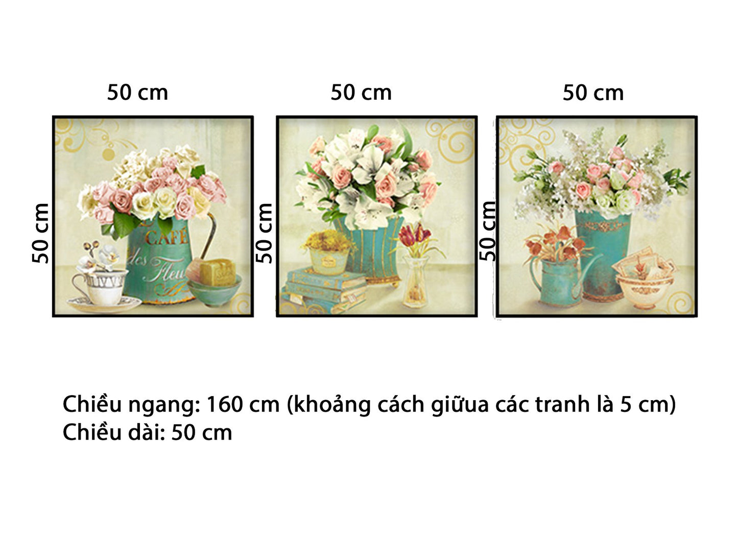 Bộ 3 Tranh Bình Hoa Hồng Thanh Lịch - HD714