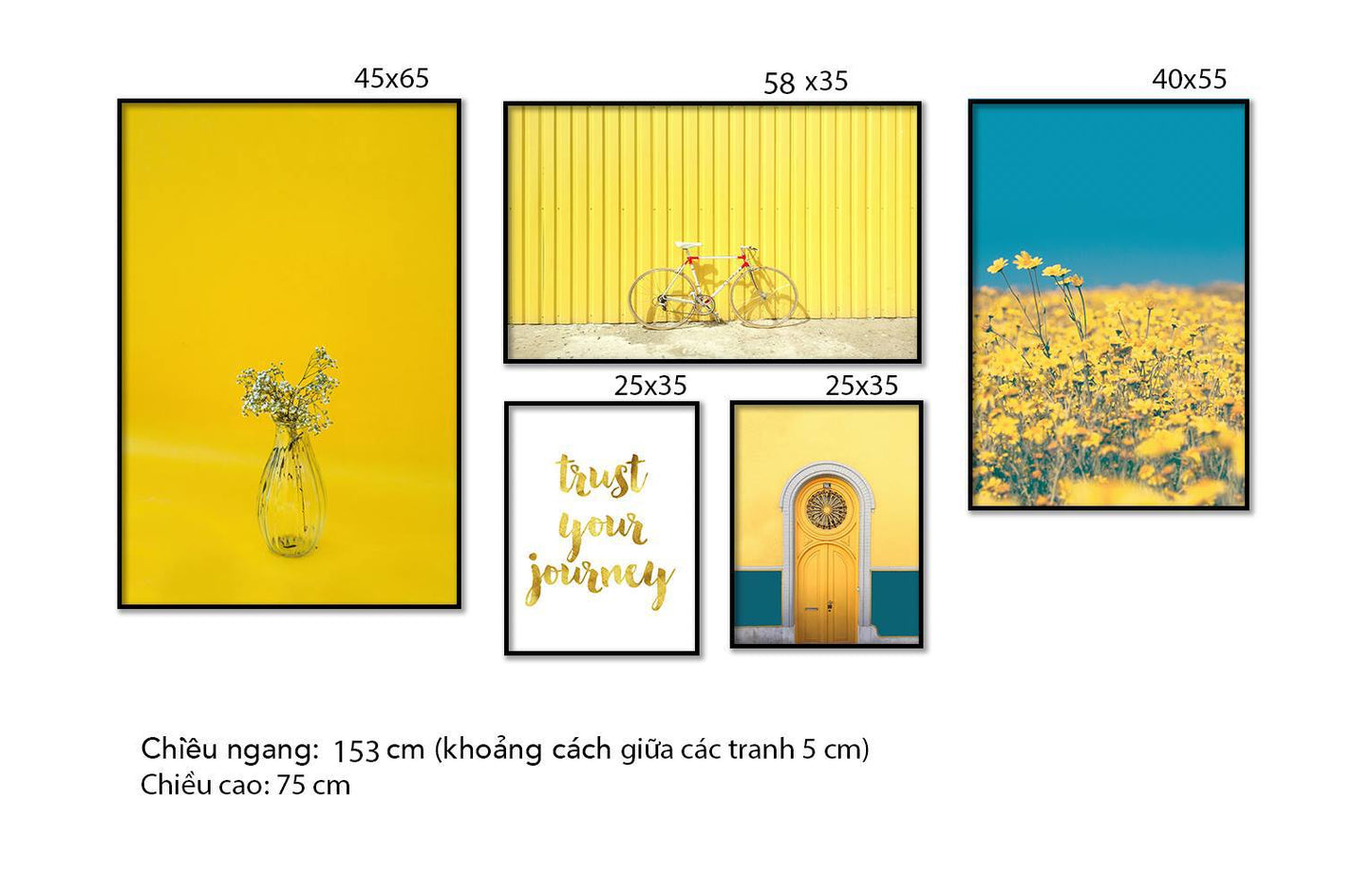 Bộ 5 Tranh Lọ Cây, Chiếc Xe Đạp, Vườn Hoa Và Quotes - HD356