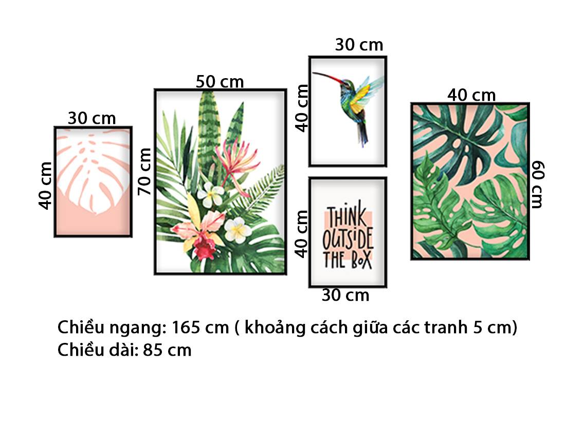 Bộ 5 Tranh Lá Cây, Chú Chim Và Quotes - HD740