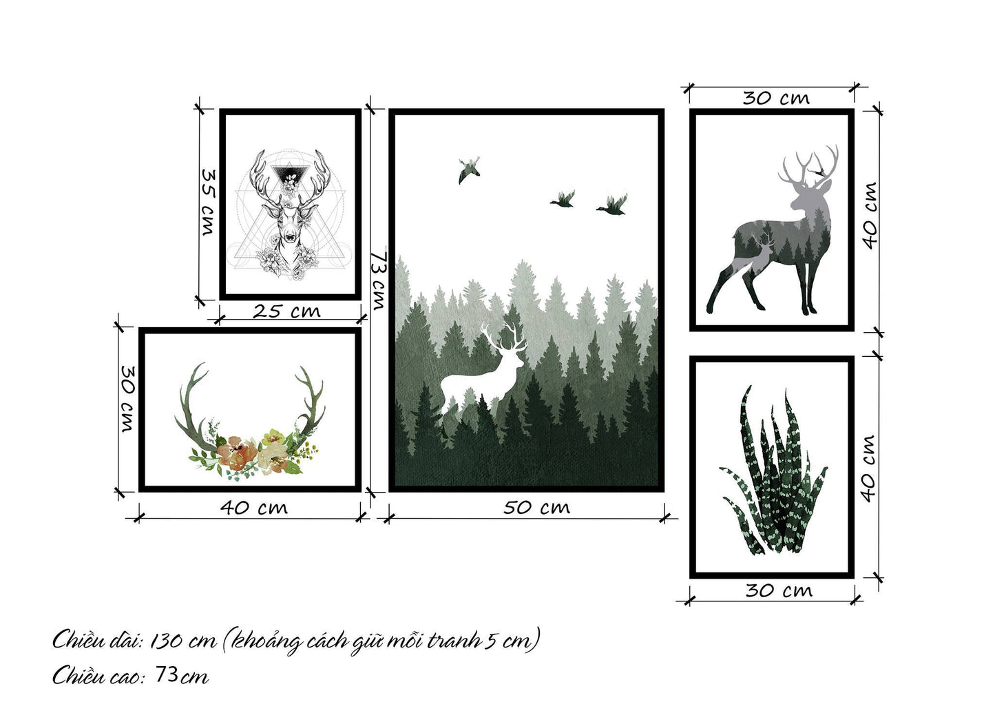 Bộ 5 Tranh Rừng, Cây Xương Rồng Và Hươu - HD042