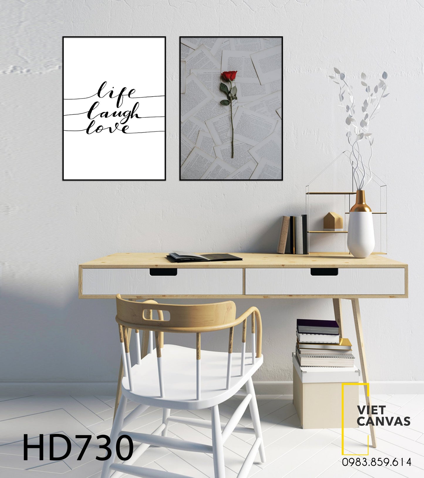 Bộ 2 Tranh Cành Hoa Hồng Và Quotes - HD730