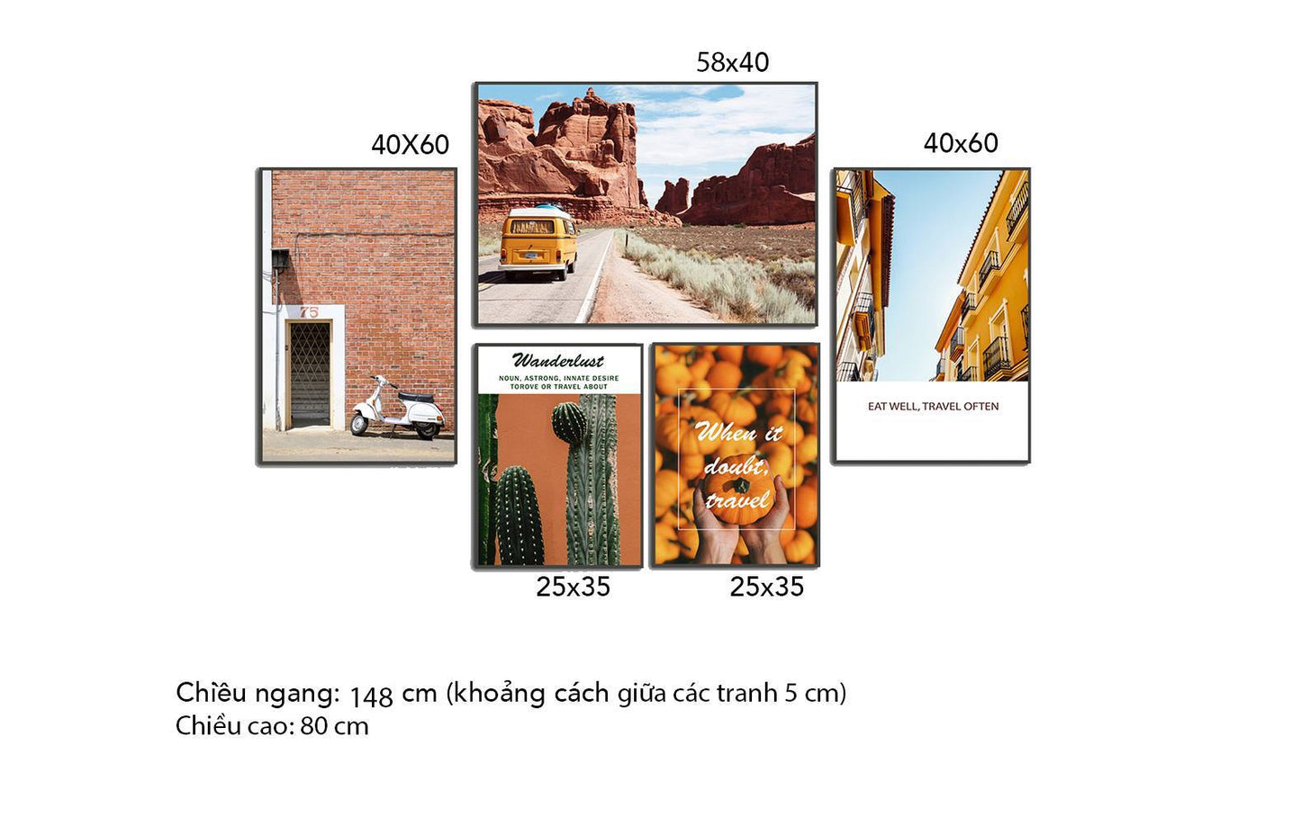 Bộ 5 Tranh Xương Rồng, Những Quả Bí, Khu Nhà Và Những Chiếc Xe - HD355