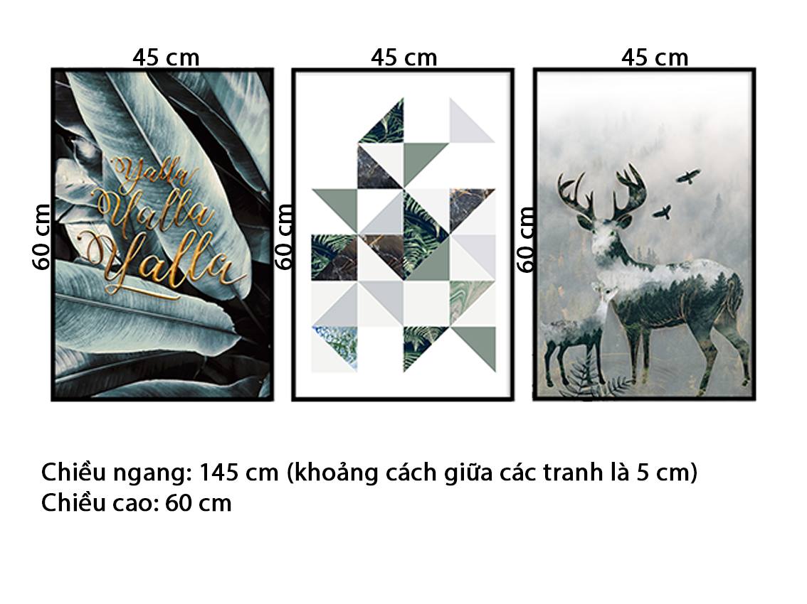 Bộ 3 Tranh Hươu Và Lá Cây Xanh - HD778