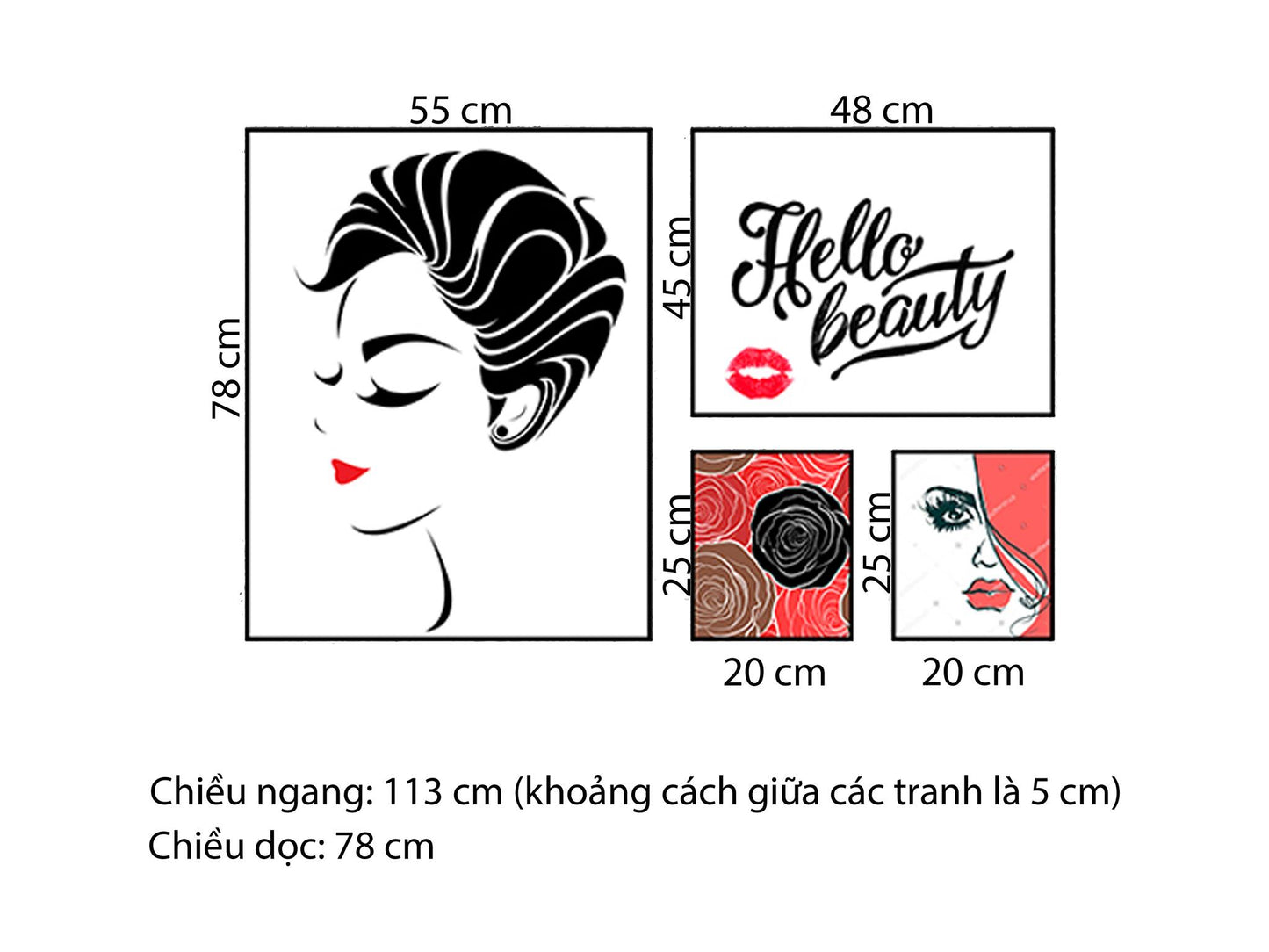 Bộ 4 Tranh Cô Gái Và Quotes Hello Beauty - HD083