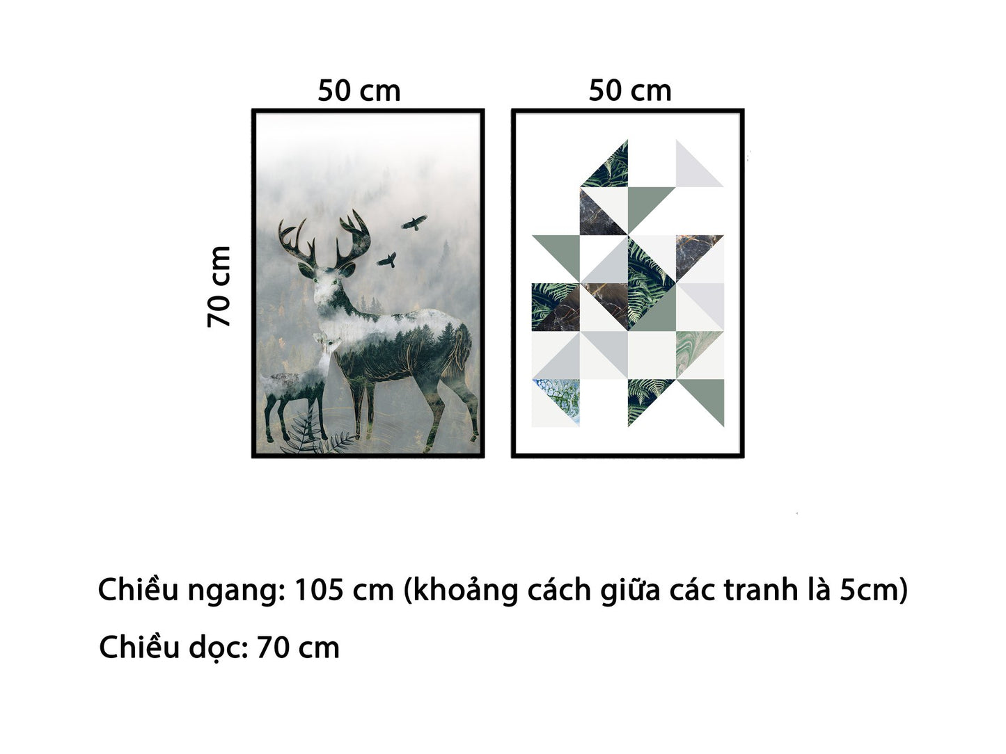 Bộ 2 Tranh Hươu Và Trừu Tượng Tam Sắc - HD790