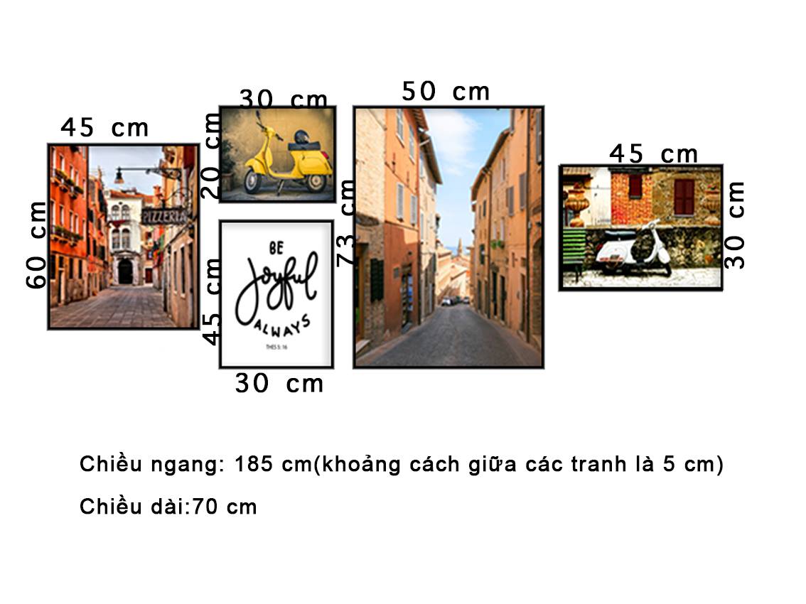Bộ 5 Tranh Khu Nhà Với Những Chiếc Xe Cổ Và Quotes - HD691