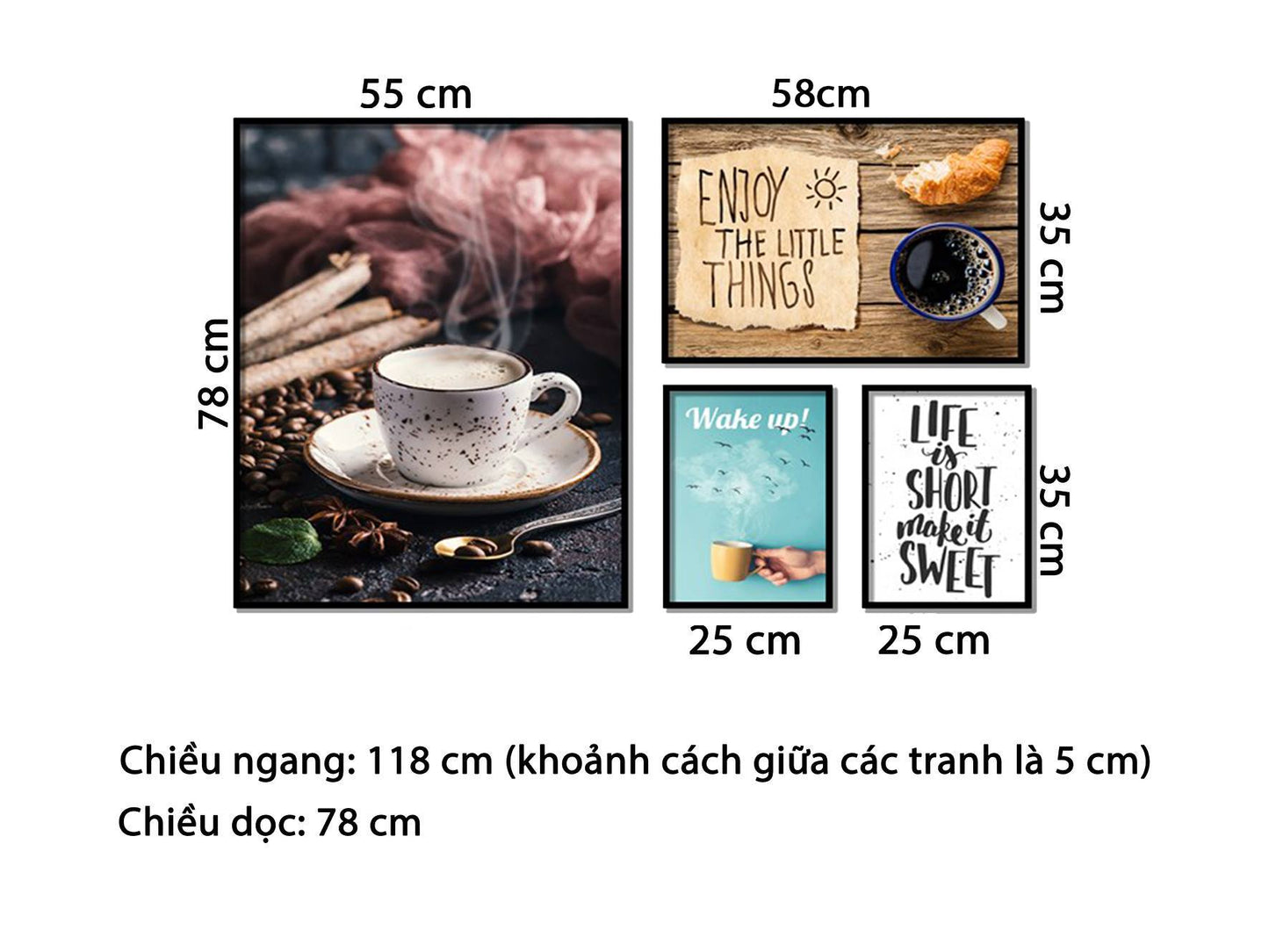 Bộ 4 Tranh Cà Phê Và Quotes - HD094