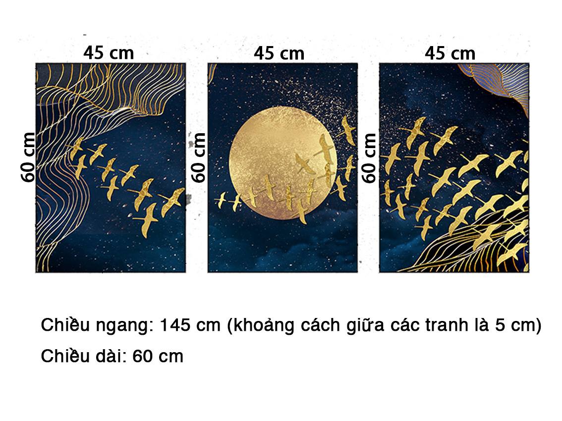 Bộ 3 Tranh Đàn Chim Dưới Ánh Trăng Vàng - HD750