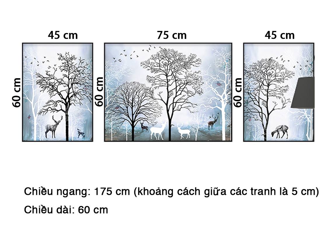 Bộ 3 Tranh Đàn Hươu Bên Rừng Tuyết - HD751