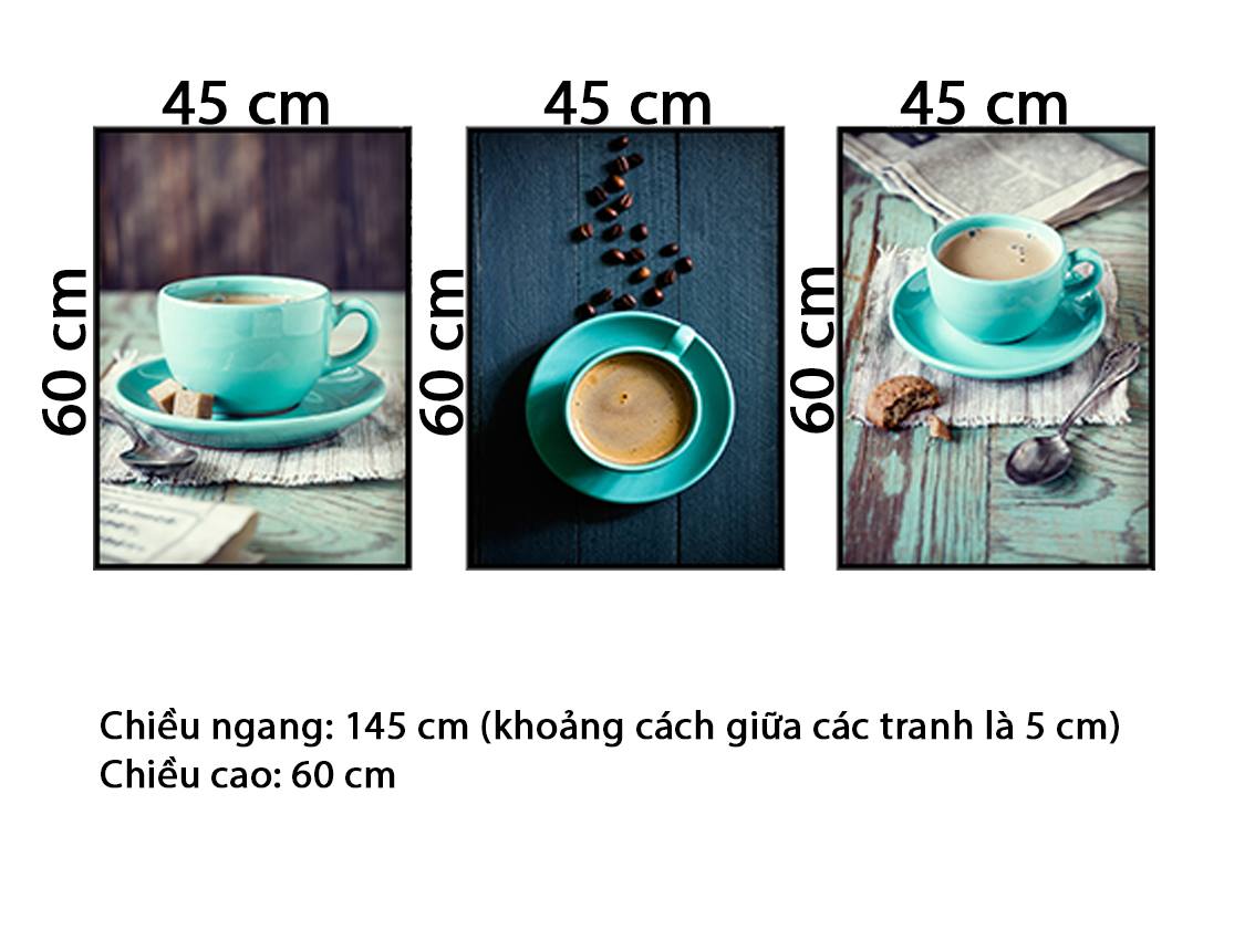 Bộ 3 Tranh Cốc Cà Phê Xanh Ngọc - HD770