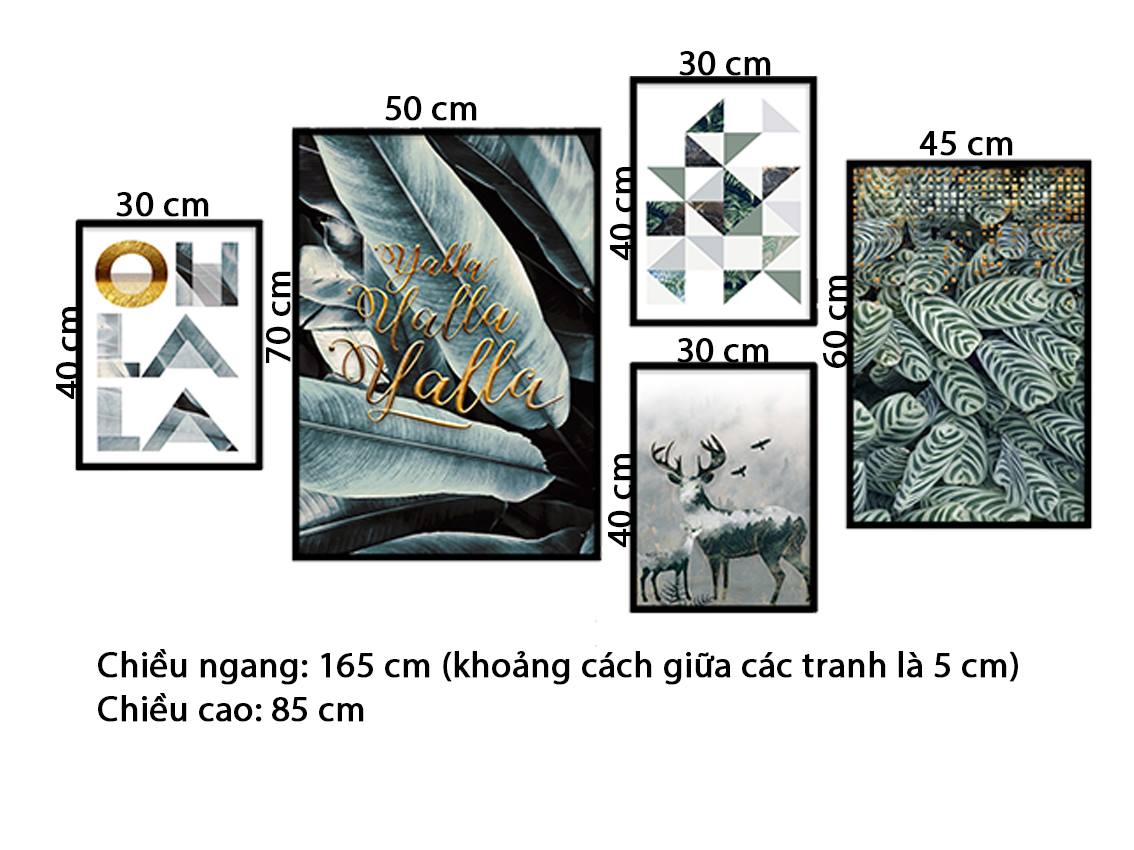 Bộ 5 Tranh Màu Lá Cây Xanh - HD777