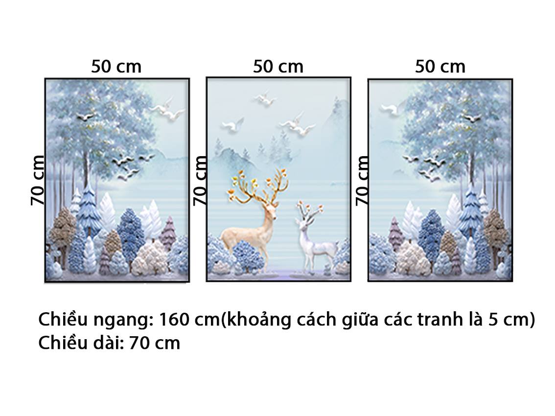 Bộ 3 Tranh Rừng Cây Và Hươu - HD800