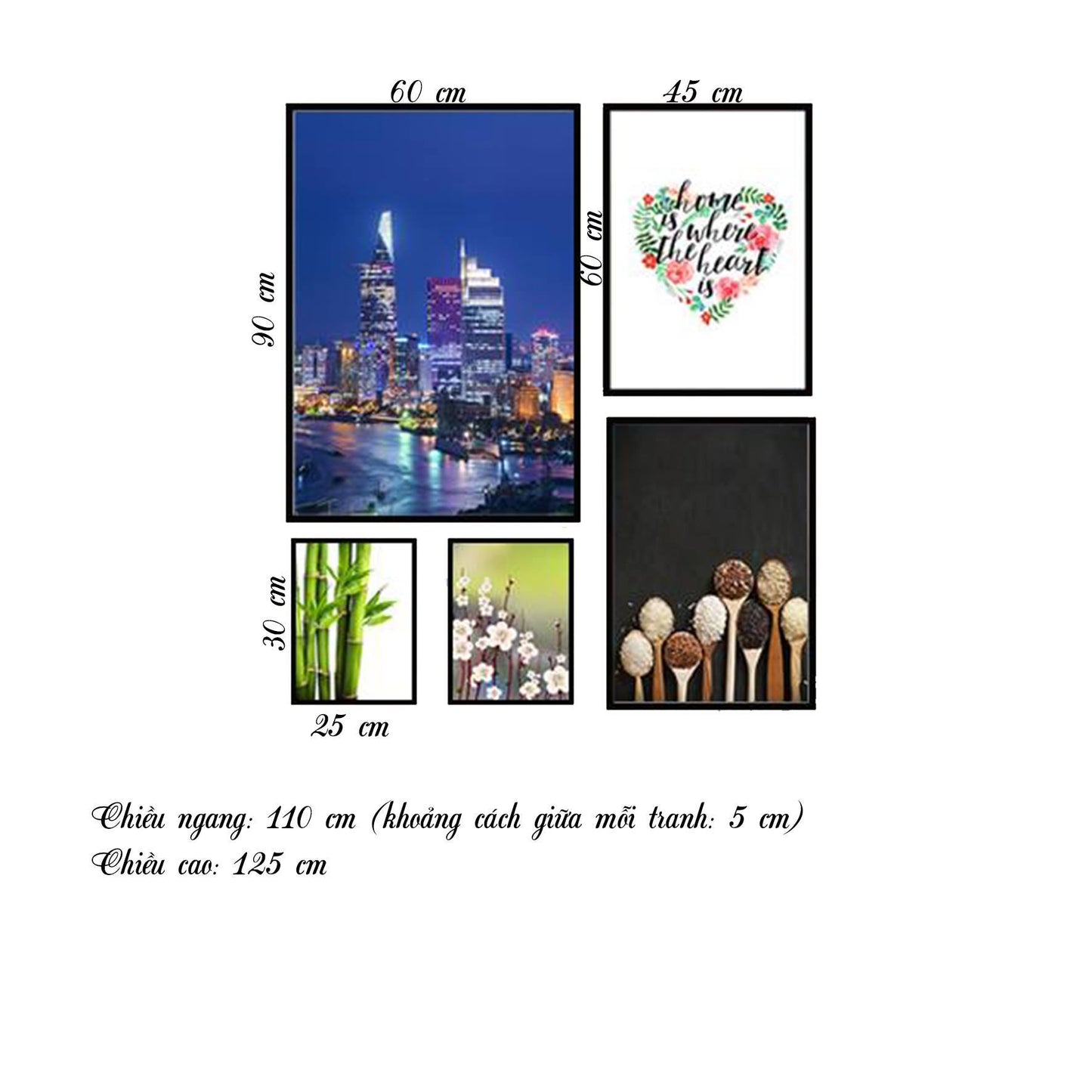 Bộ 5 Tranh Hoa, Nhánh Tre, Quotes Và Sài Gòn Của Tôi - HD059