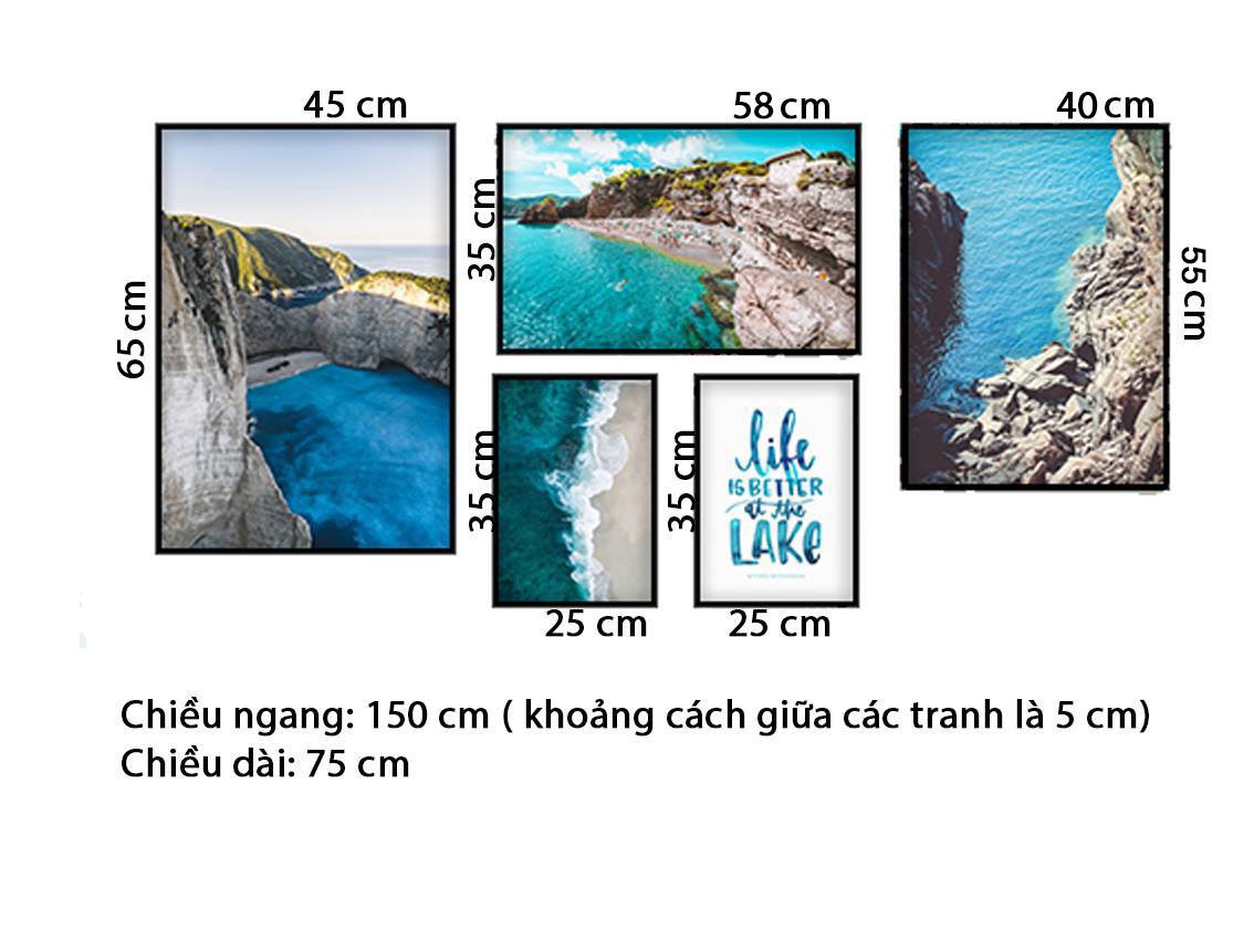 Bộ 5 Tranh Hồ Nước, Biển Cả Và Quotes - HD644