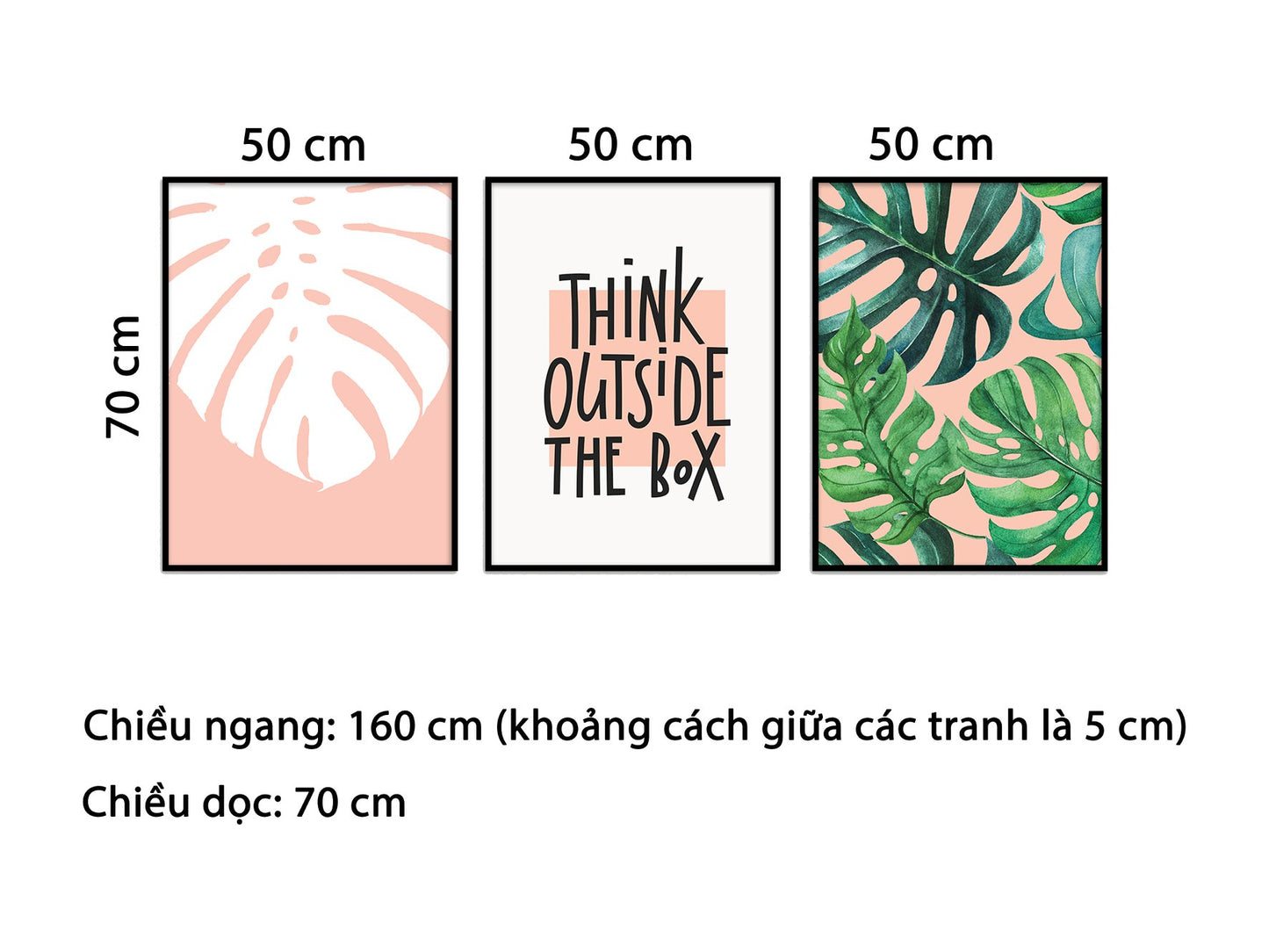 Bộ 3 Tranh Lá Cây Và Quotes Think Outside The Box - HD812